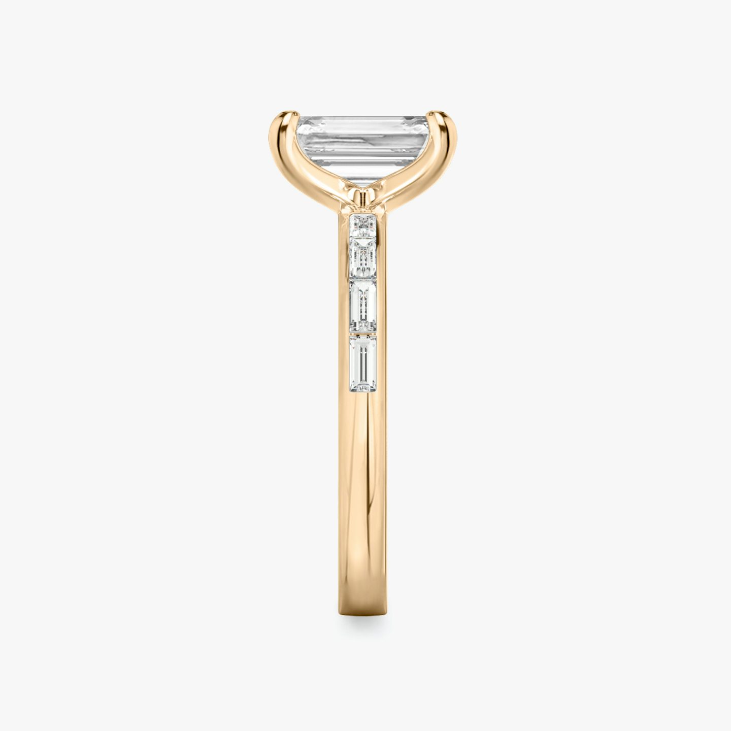 The Devotion | Emerald | 14k | Rose Gold | bandAccent: Pavé | bandStoneShape: Baguette | bandStoneStyle: original | diamondOrientation: vertical | caratWeight: other