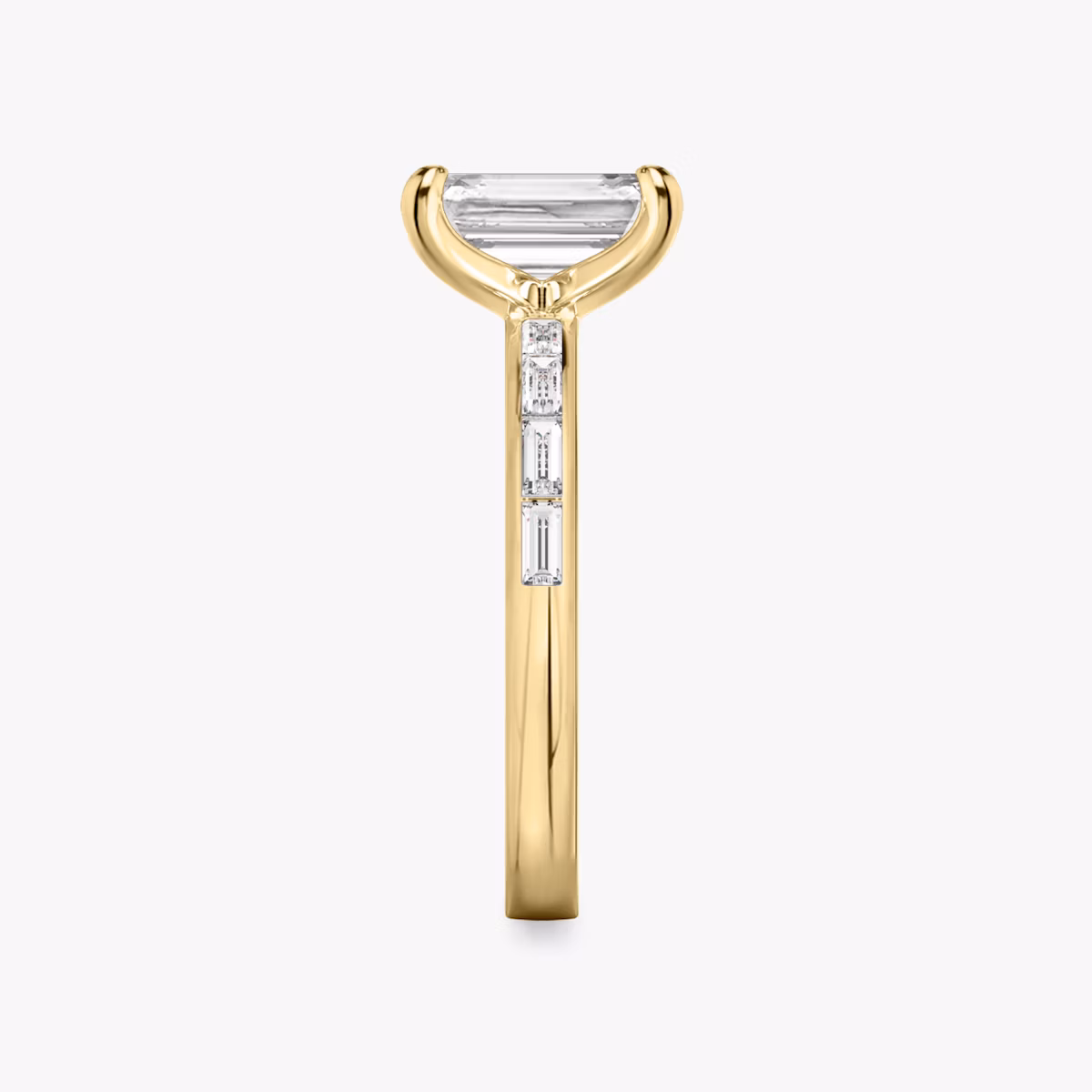 The Devotion | Emerald | 18k | Yellow Gold | bandAccent: Pavé | bandStoneShape: Baguette | bandStoneStyle: original | diamondOrientation: vertical | caratWeight: other