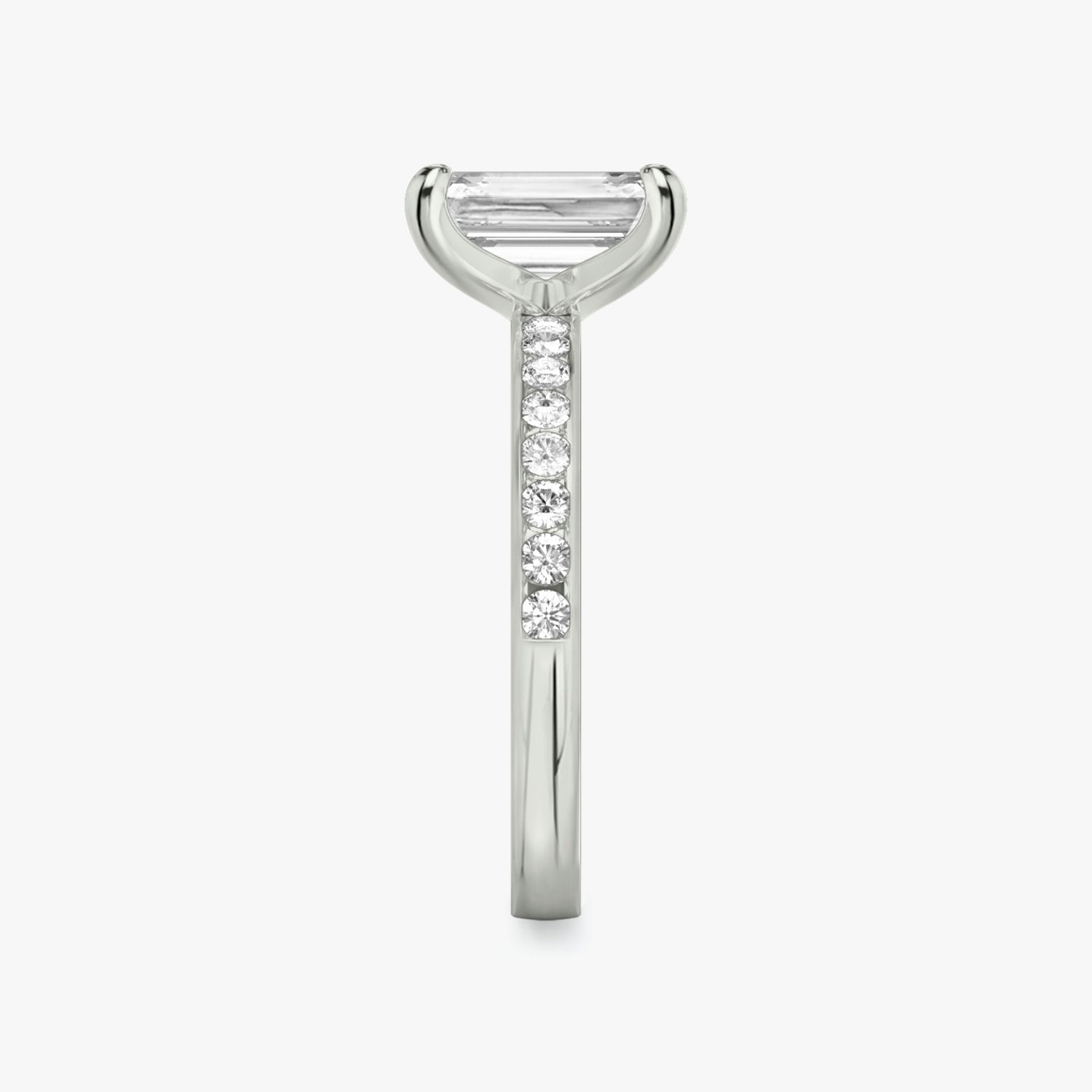 The Devotion | Emerald | 18k | White Gold | bandAccent: Pavé | bandStoneShape: Round Brilliant | bandStoneStyle: large | diamondOrientation: vertical | caratWeight: other