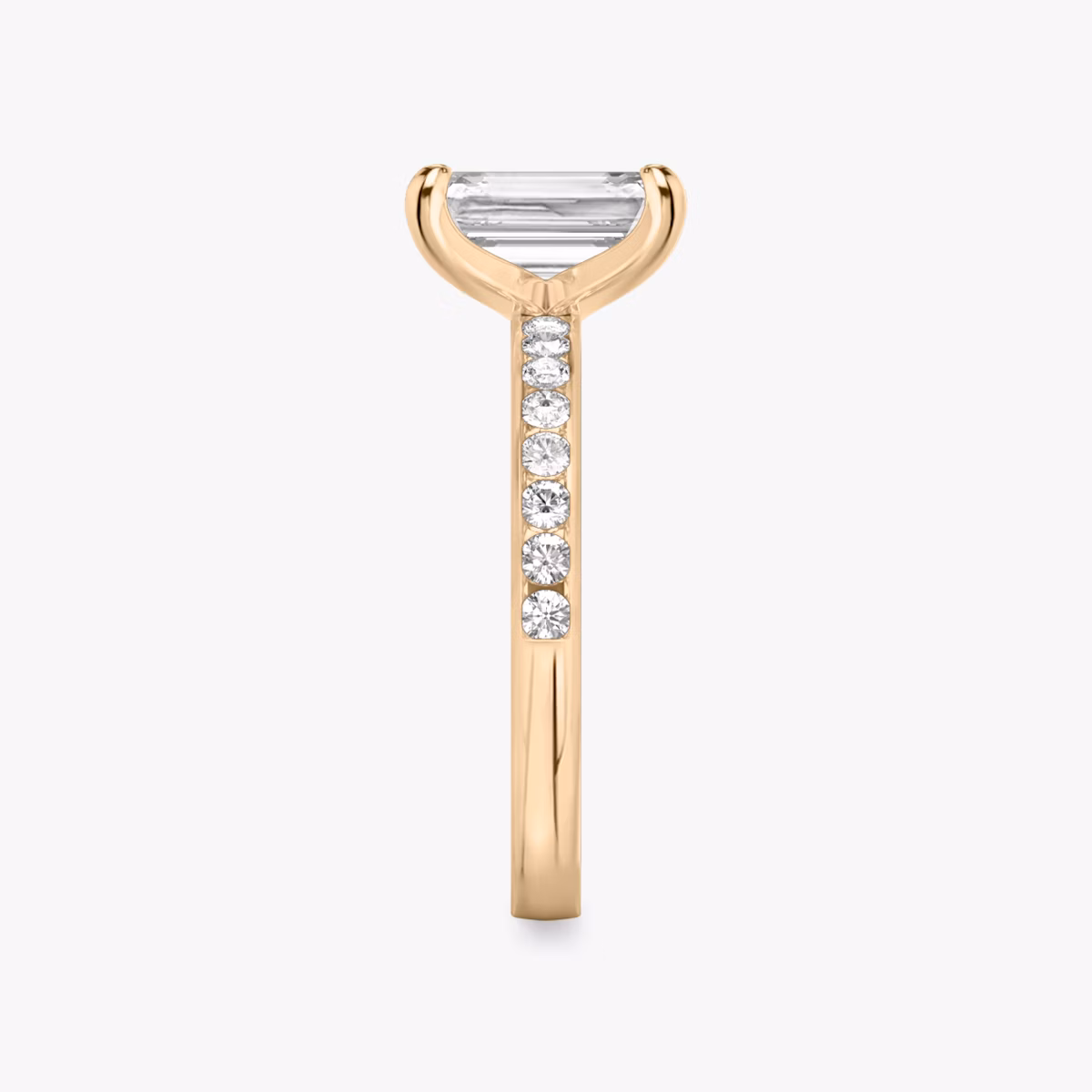 The Devotion | Emerald | 14k | Rose Gold | bandAccent: Pavé | bandStoneShape: Round Brilliant | bandStoneStyle: large | diamondOrientation: vertical | caratWeight: other
