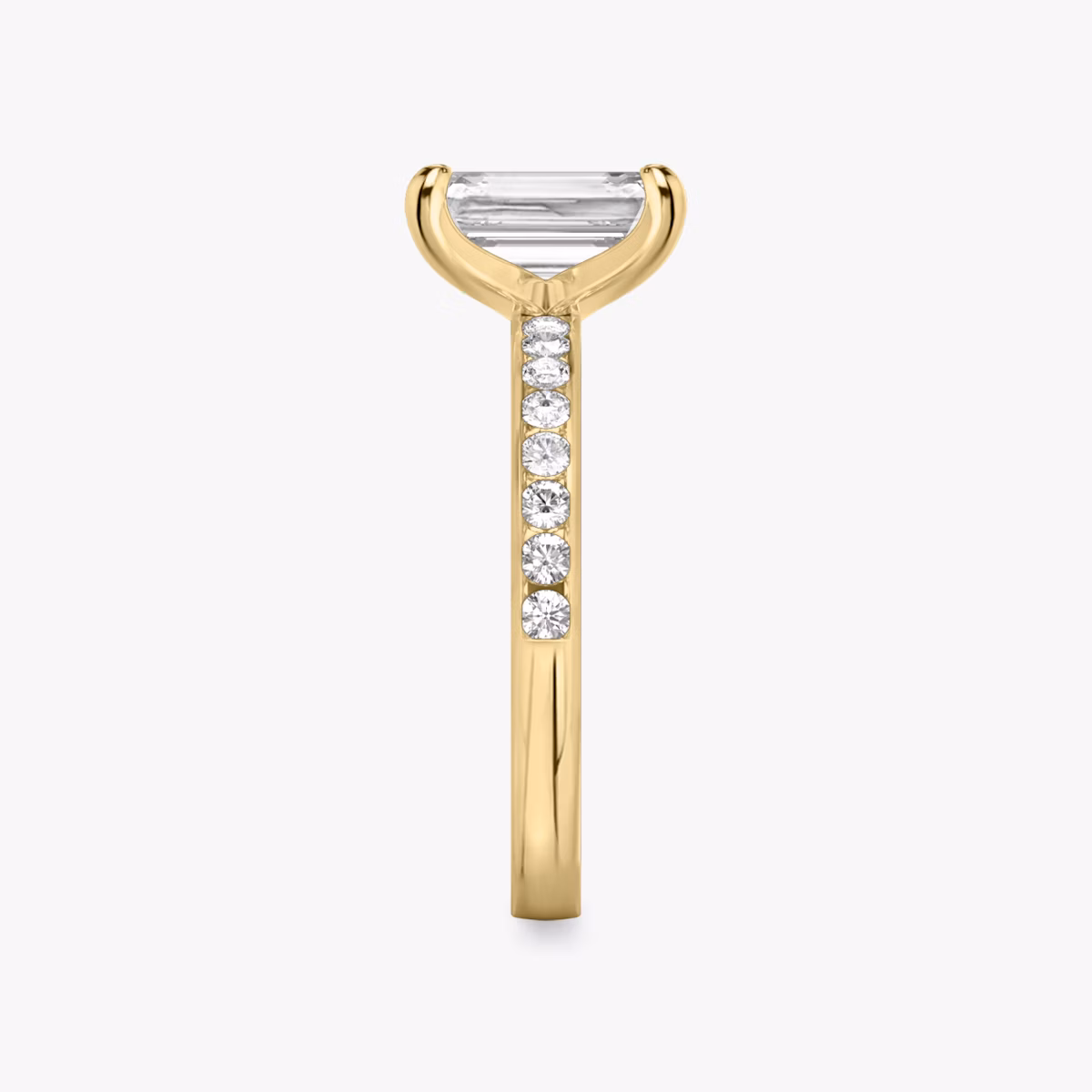 The Devotion | Emerald | 18k | Yellow Gold | bandAccent: Pavé | bandStoneShape: Round Brilliant | bandStoneStyle: large | diamondOrientation: vertical | caratWeight: other