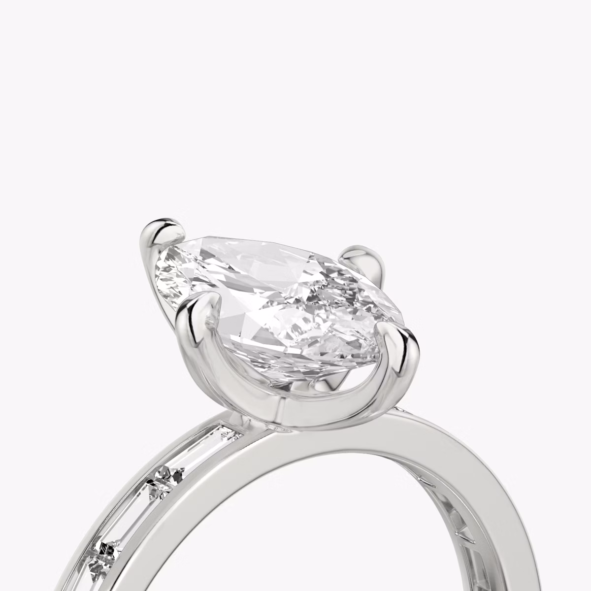 The Devotion | Marquise | 18k | White Gold | bandAccent: Pavé | bandStoneShape: Baguette | bandStoneStyle: original | diamondOrientation: vertical | caratWeight: other