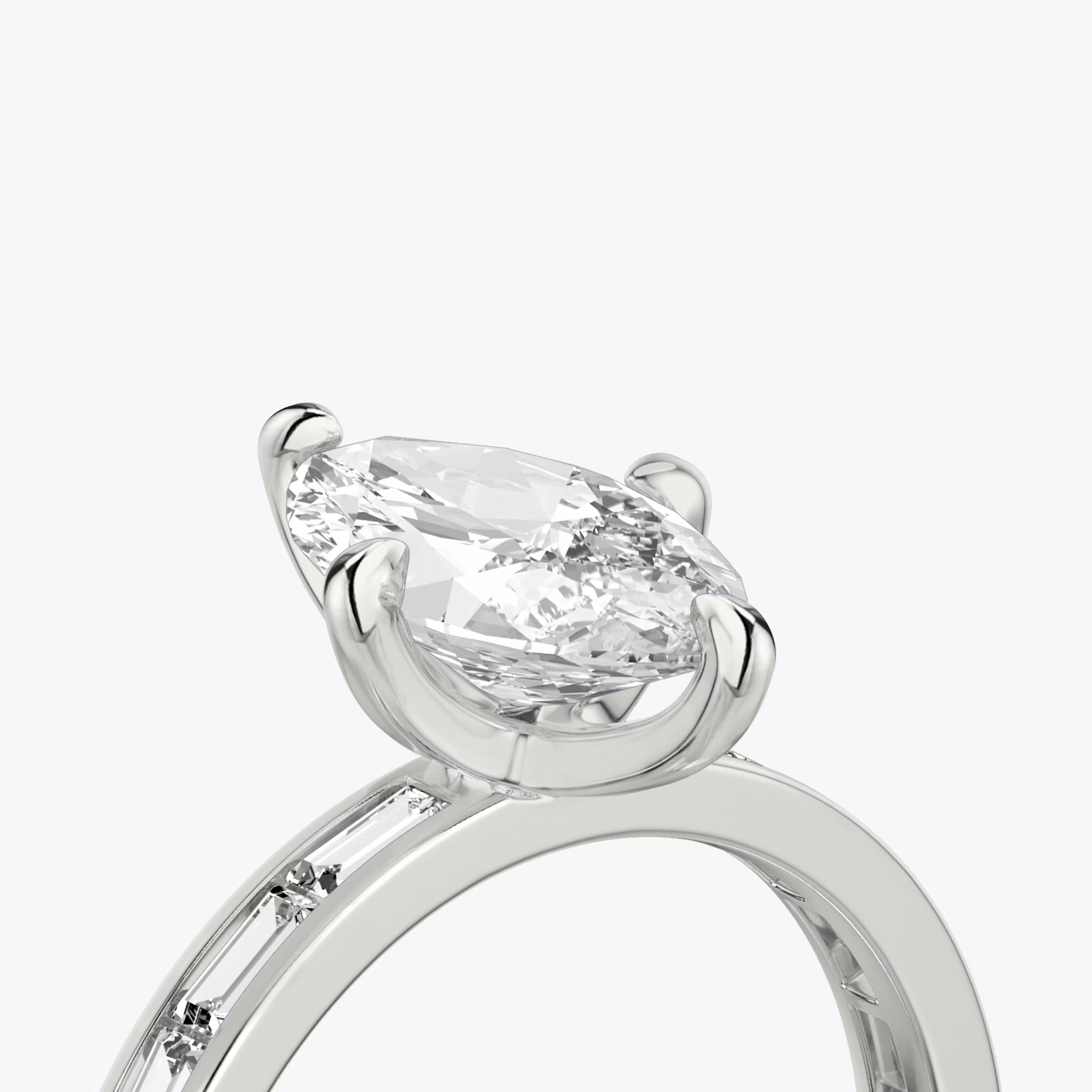 The Devotion | Marquise | Platinum | bandAccent: Pavé | bandStoneShape: Baguette | bandStoneStyle: original | diamondOrientation: vertical | caratWeight: other