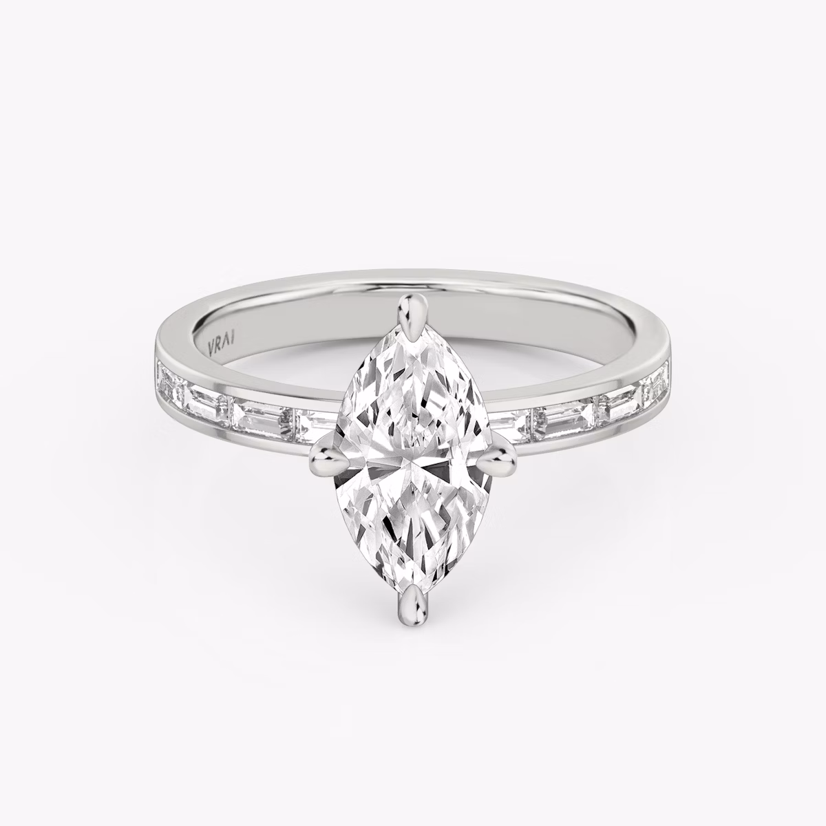 The Devotion | Marquise | 18k | White Gold | bandAccent: Pavé | bandStoneShape: Baguette | bandStoneStyle: original | diamondOrientation: vertical | caratWeight: other