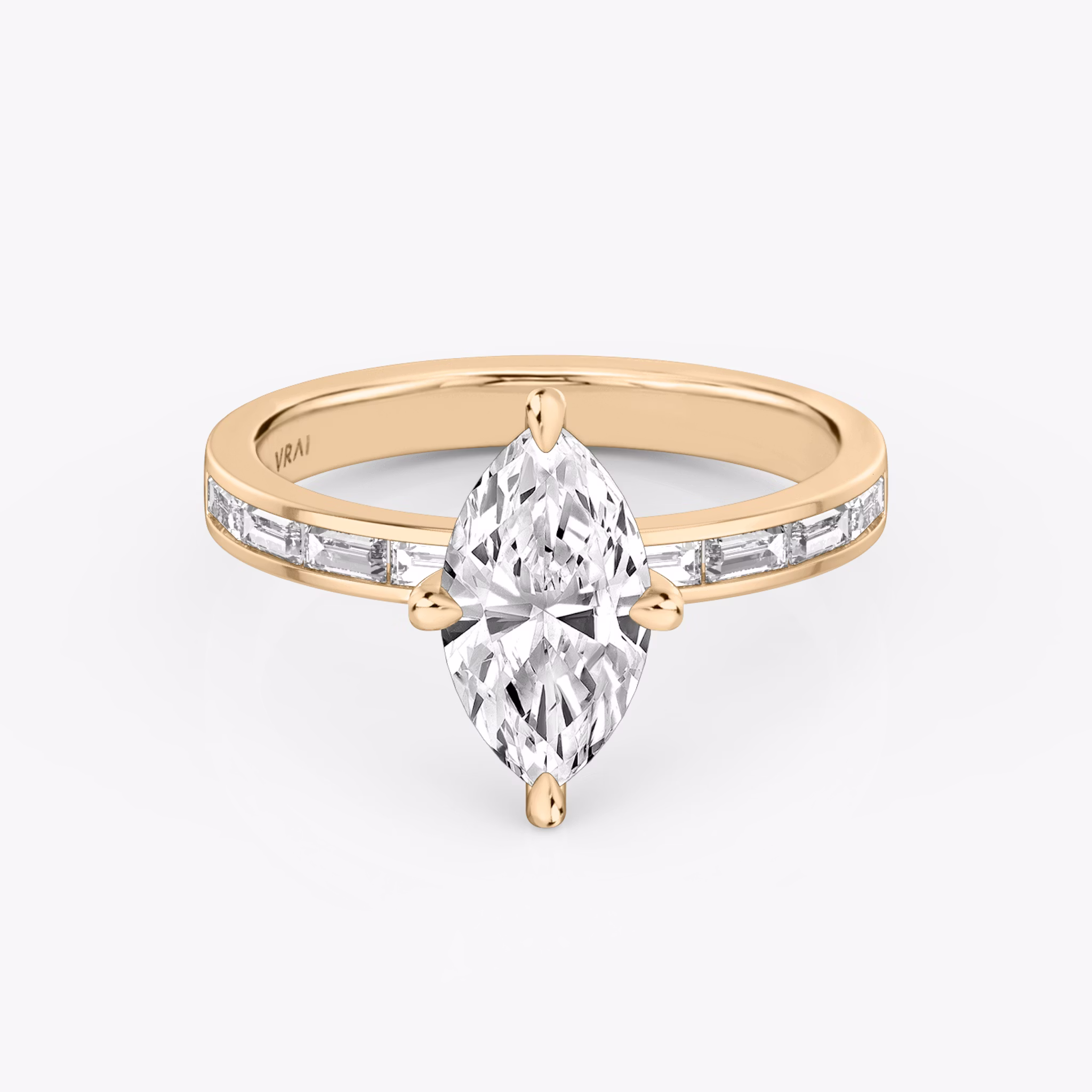 The Devotion | Marquise | 14k | Rose Gold | bandAccent: Pavé | bandStoneShape: Baguette | bandStoneStyle: original | diamondOrientation: vertical | caratWeight: other