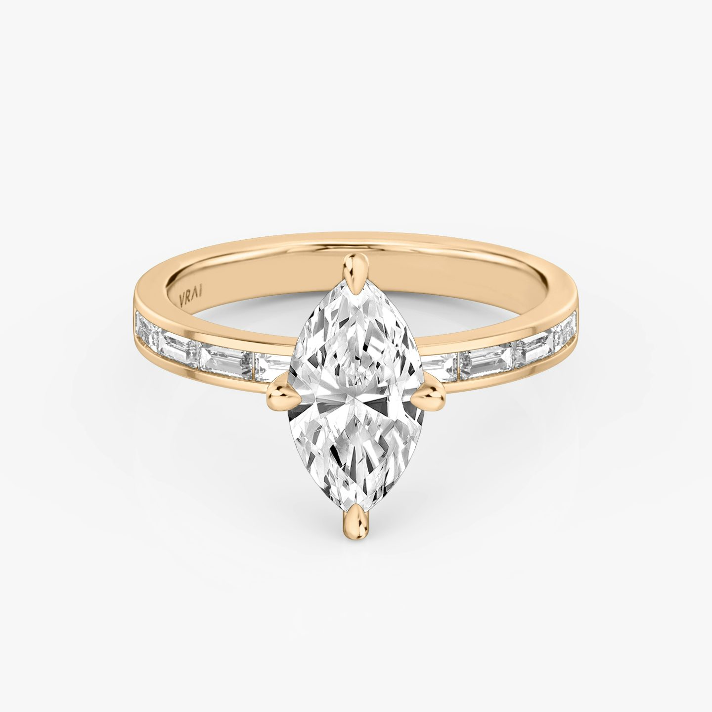 Anillo de compromiso Devotion | Marquise | 14k | Oro rosa | bandAccent: Pavé | bandStoneShape: Baguette | bandStoneStyle: original | diamondOrientation: vertical | caratWeight: other