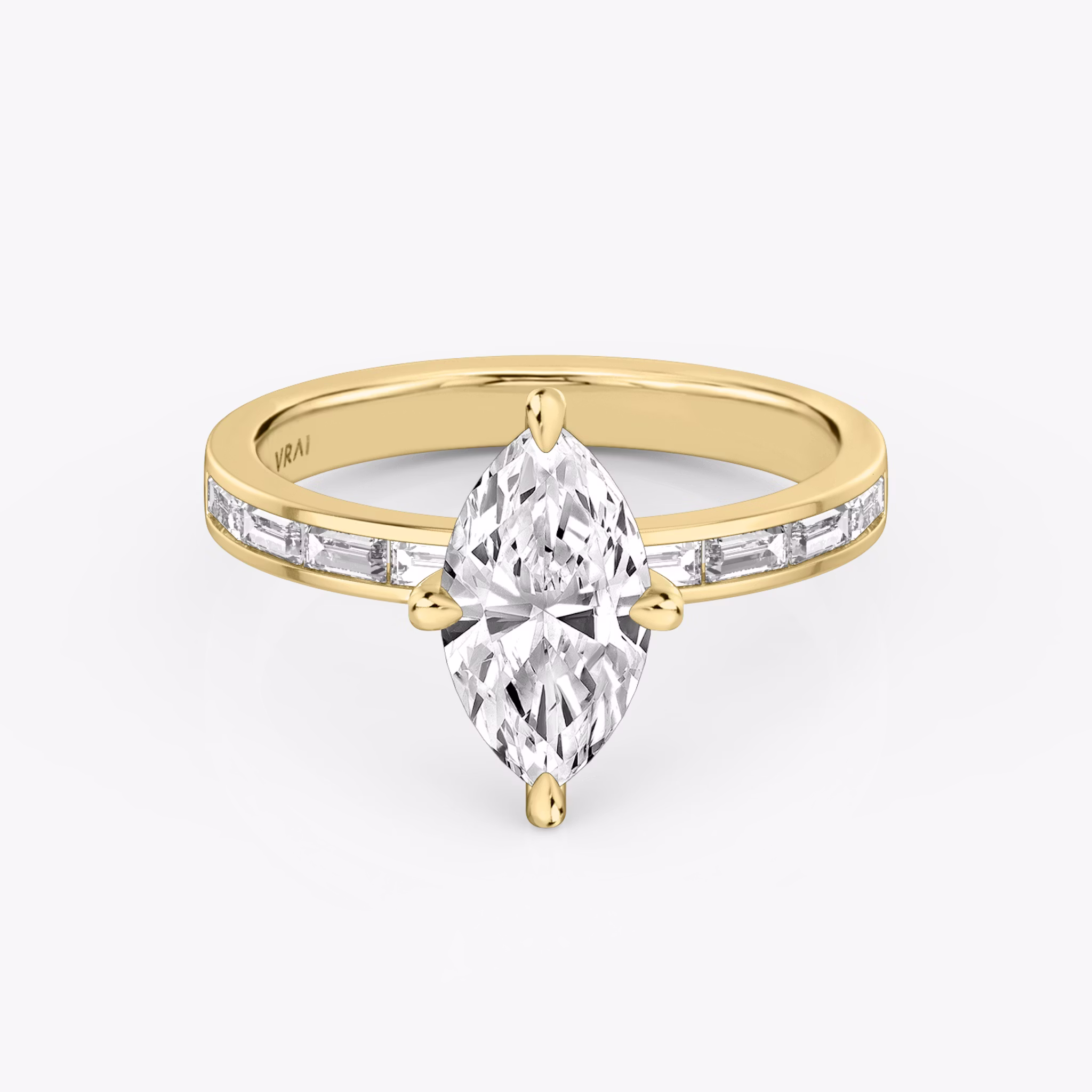 The Devotion | Marquise | 18k | Yellow Gold | bandAccent: Pavé | bandStoneShape: Baguette | bandStoneStyle: original | diamondOrientation: vertical | caratWeight: other