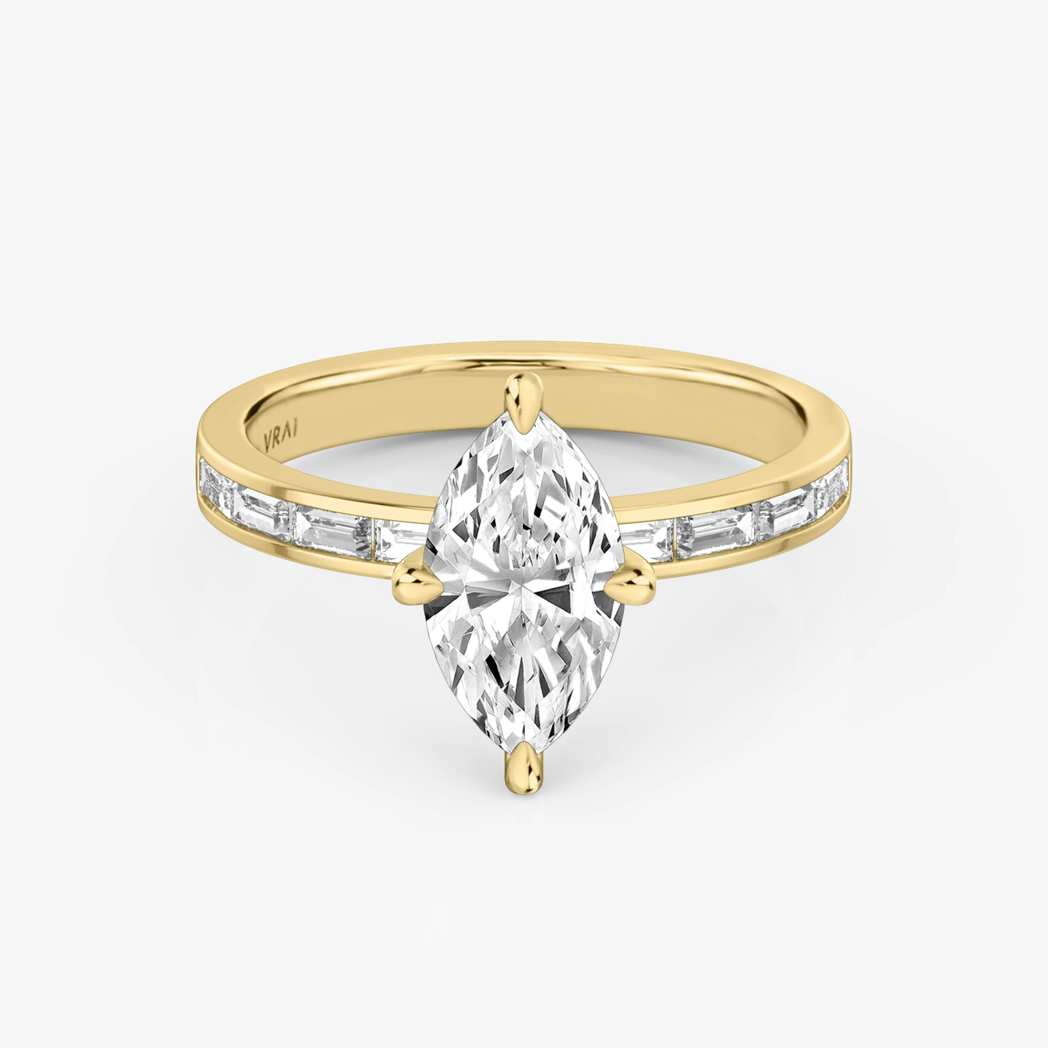 The Devotion | Marquise | 18k | Yellow Gold | bandAccent: Pavé | bandStoneShape: Baguette | bandStoneStyle: original | diamondOrientation: vertical | caratWeight: other