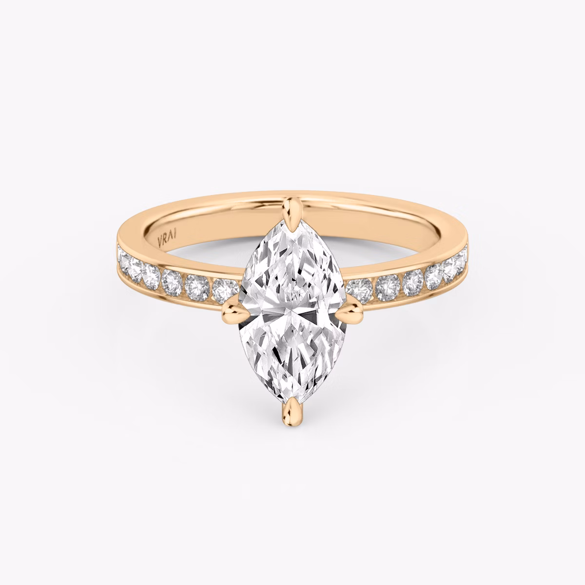 The Devotion | Marquise | 14k | Rose Gold | bandAccent: Pavé | bandStoneShape: Round Brilliant | bandStoneStyle: large | diamondOrientation: vertical | caratWeight: other