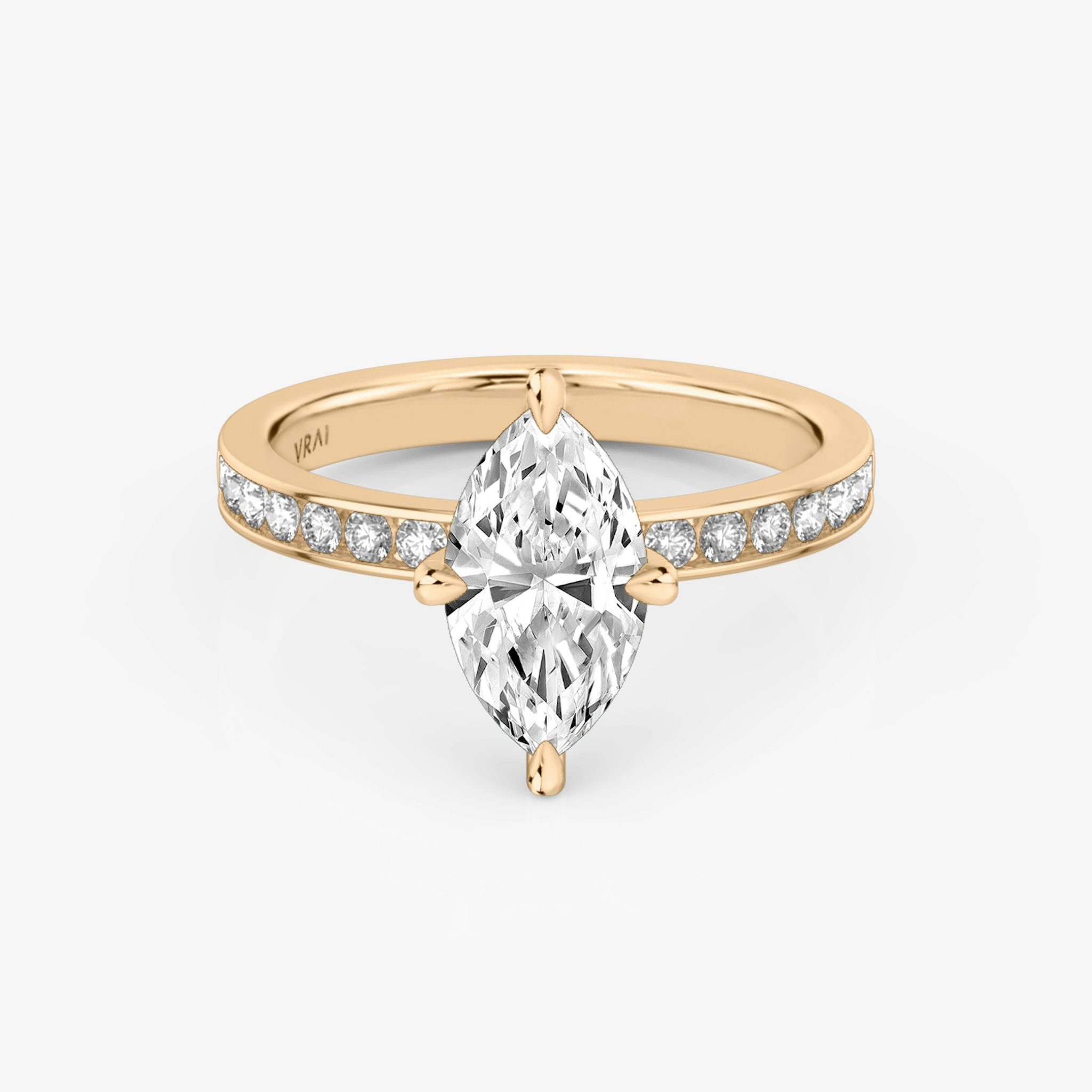 The Devotion | Marquise | 14k | Rose Gold | bandAccent: Pavé | bandStoneShape: Round Brilliant | bandStoneStyle: large | diamondOrientation: vertical | caratWeight: other