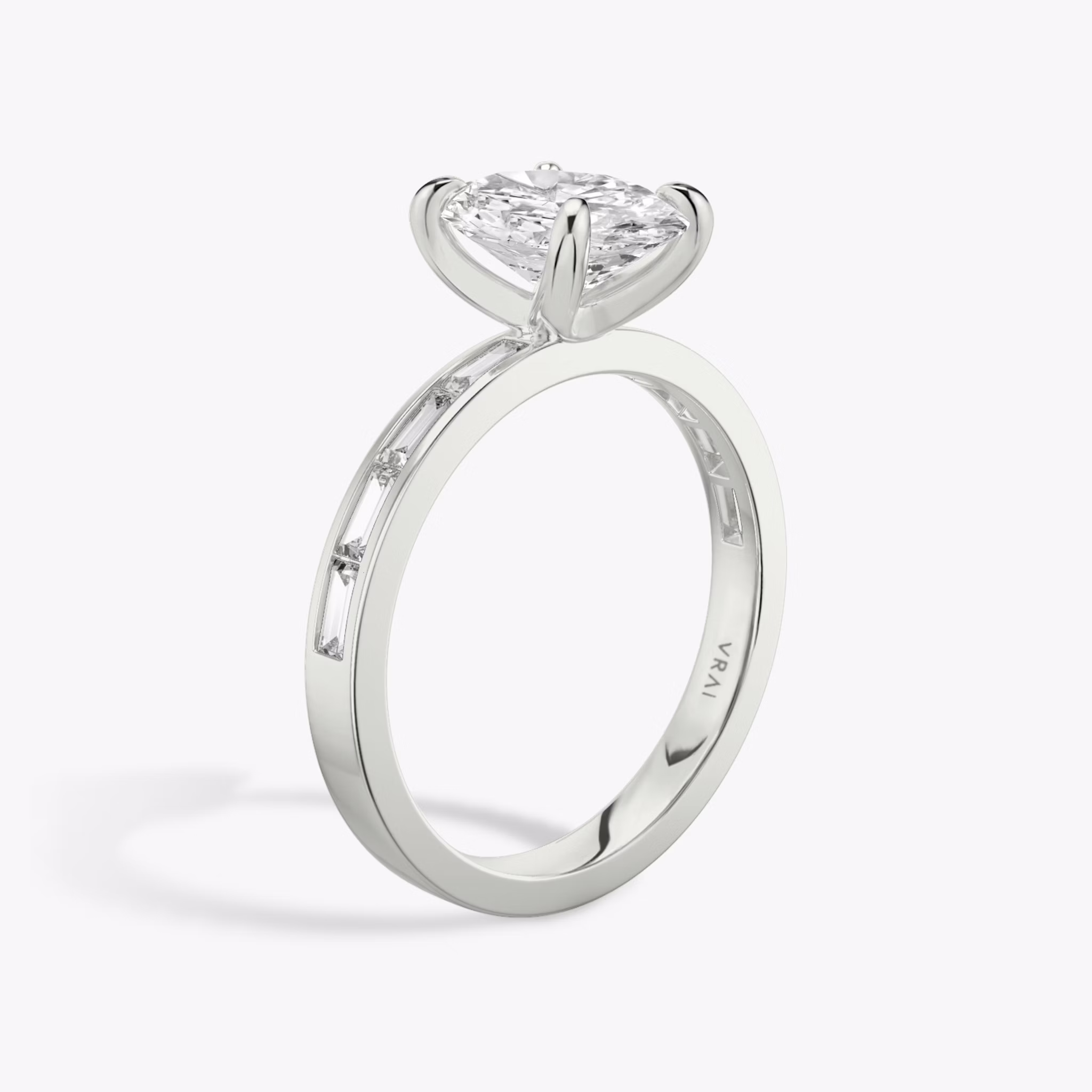 The Devotion | Oval | 18k | White Gold | bandAccent: Pavé | bandStoneShape: Baguette | bandStoneStyle: original | diamondOrientation: vertical | caratWeight: other