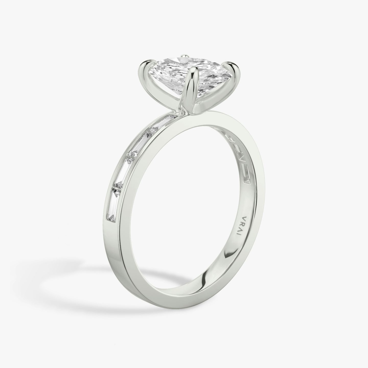The Devotion | Oval | Platinum | bandAccent: Pavé | bandStoneShape: Baguette | bandStoneStyle: original | diamondOrientation: vertical | caratWeight: other