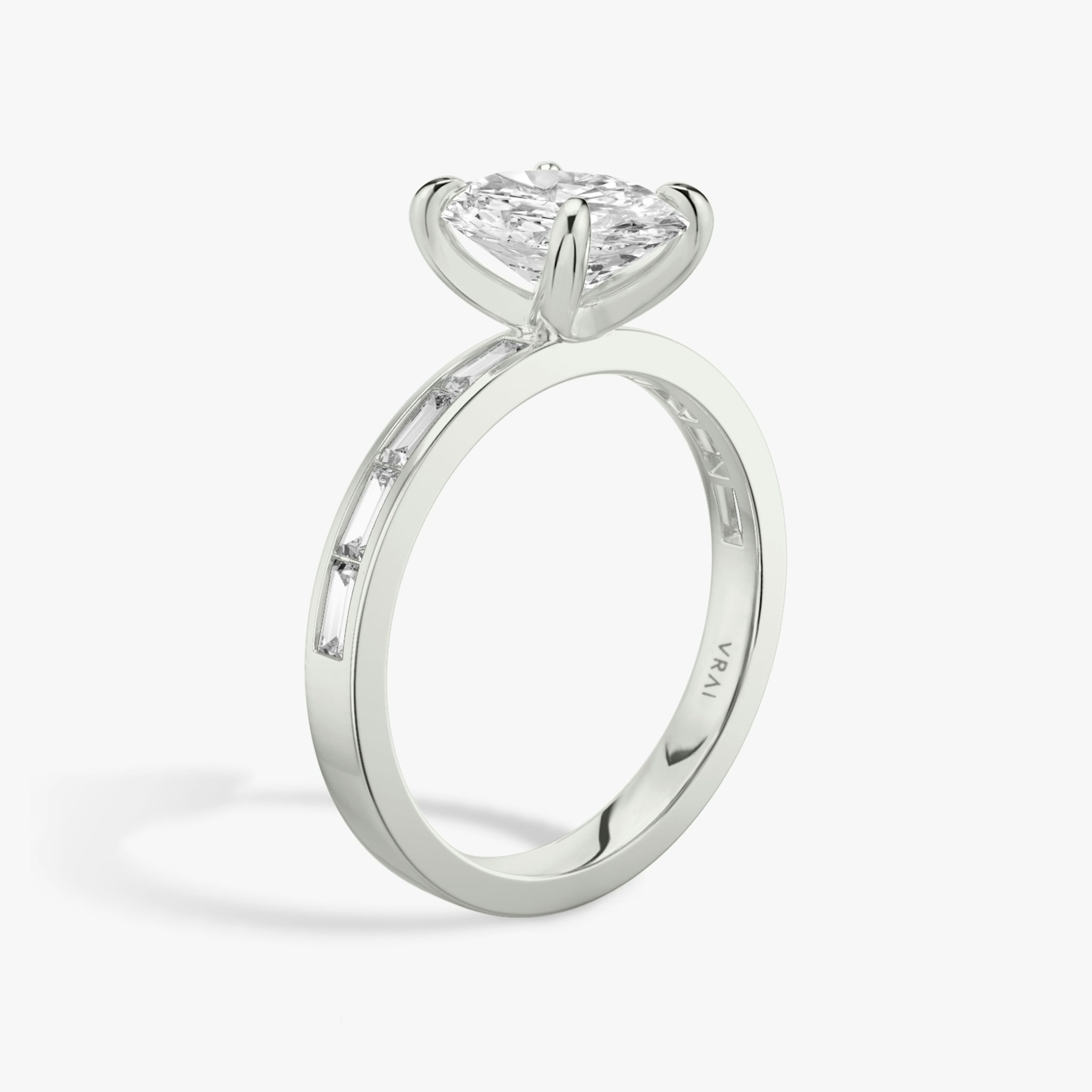 The Devotion | Oval | 18k | White Gold | bandAccent: Pavé | bandStoneShape: Baguette | bandStoneStyle: original | diamondOrientation: vertical | caratWeight: other