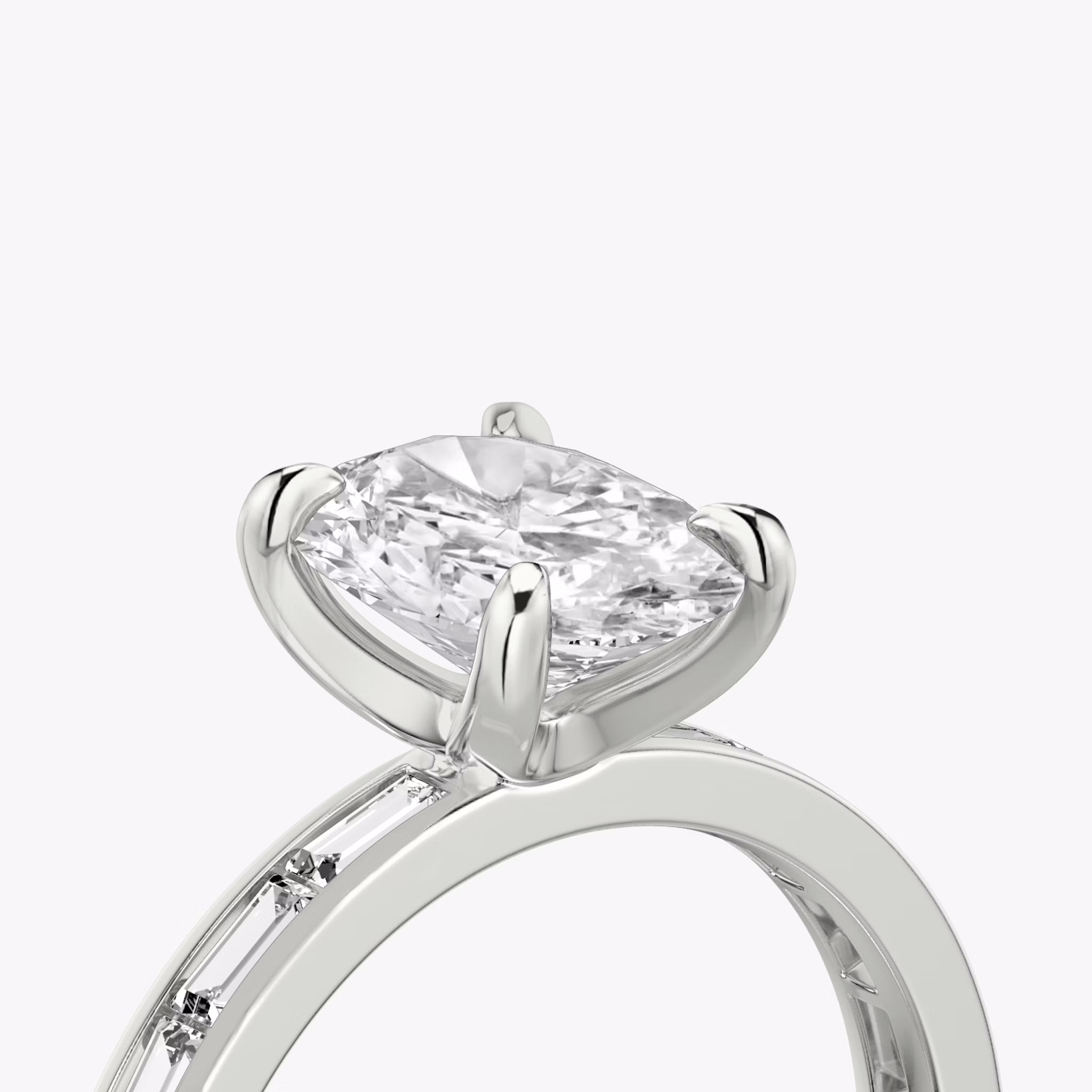 The Devotion | Oval | 18k | White Gold | bandAccent: Pavé | bandStoneShape: Baguette | bandStoneStyle: original | diamondOrientation: vertical | caratWeight: other