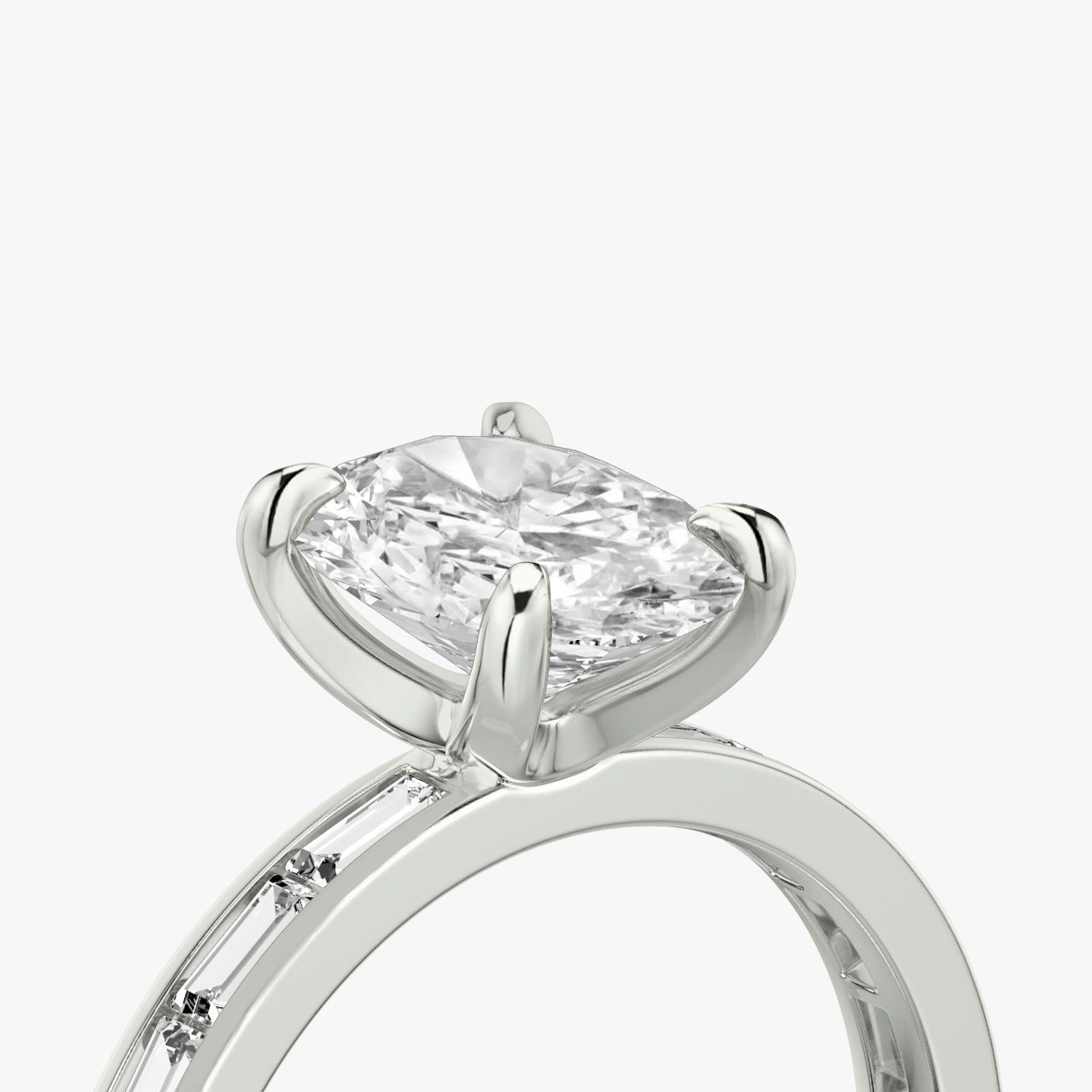 The Devotion | Oval | Platinum | bandAccent: Pavé | bandStoneShape: Baguette | bandStoneStyle: original | diamondOrientation: vertical | caratWeight: other