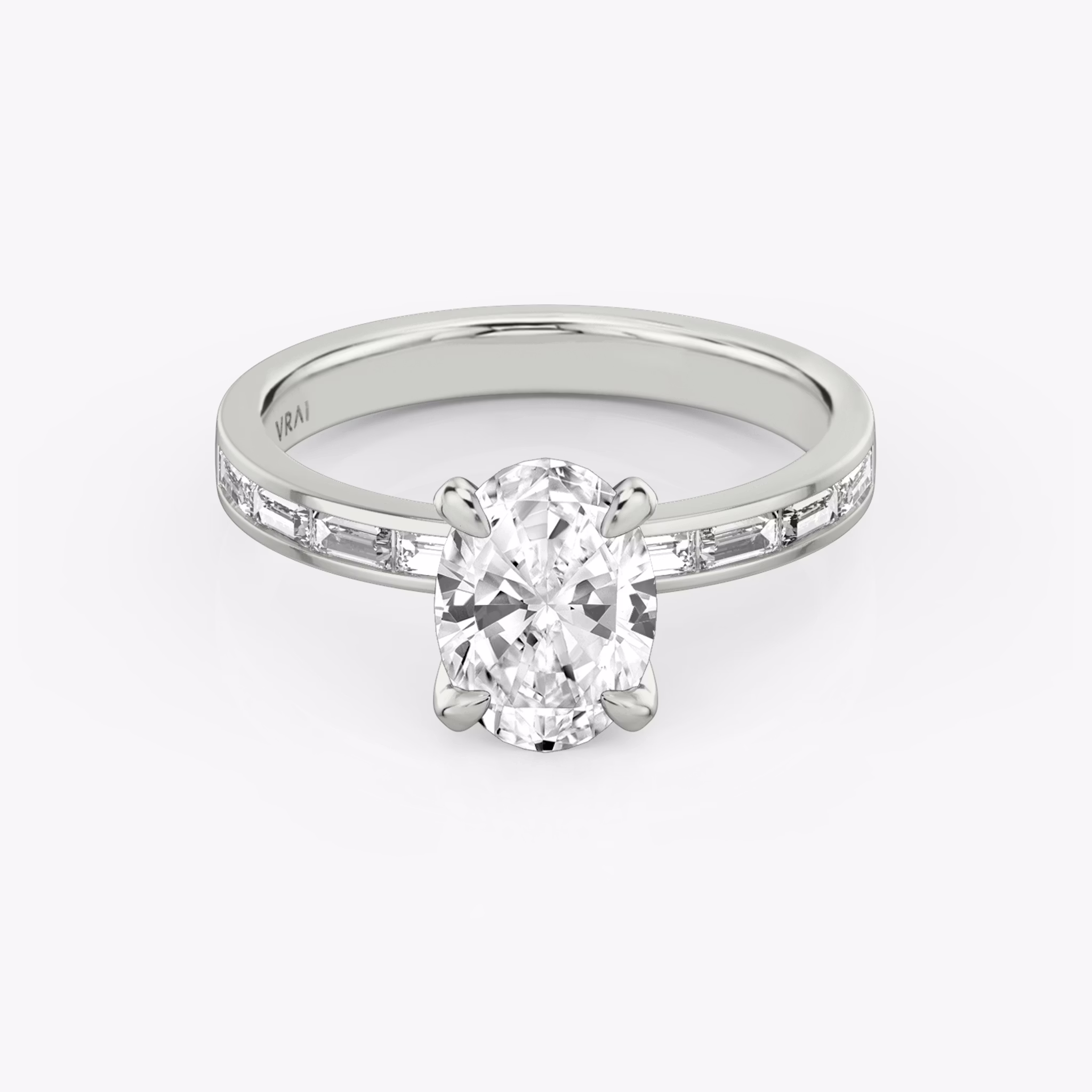 The Devotion | Oval | 18k | White Gold | bandAccent: Pavé | bandStoneShape: Baguette | bandStoneStyle: original | diamondOrientation: vertical | caratWeight: other