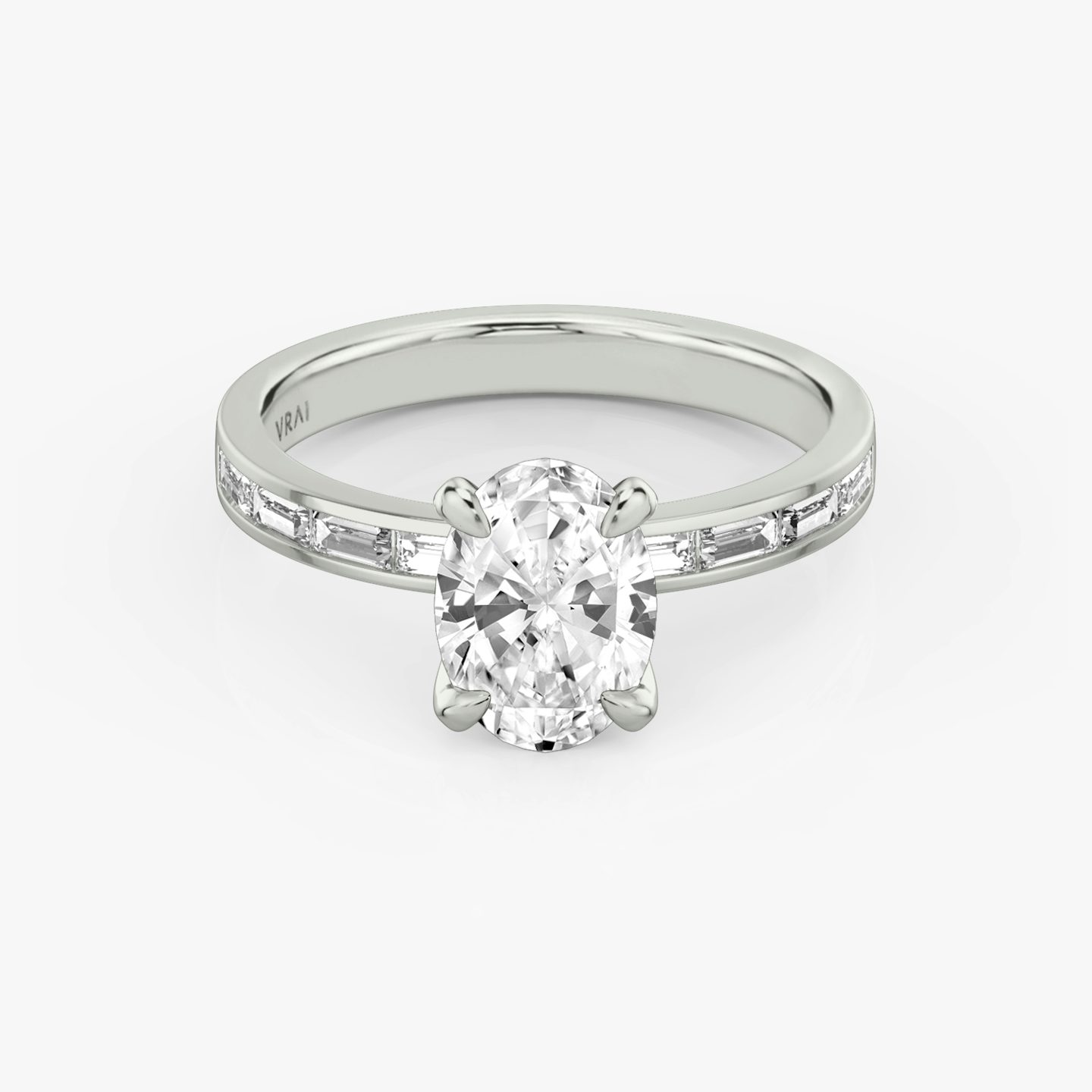 The Devotion | Oval | Platinum | bandAccent: Pavé | bandStoneShape: Baguette | bandStoneStyle: original | diamondOrientation: vertical | caratWeight: other