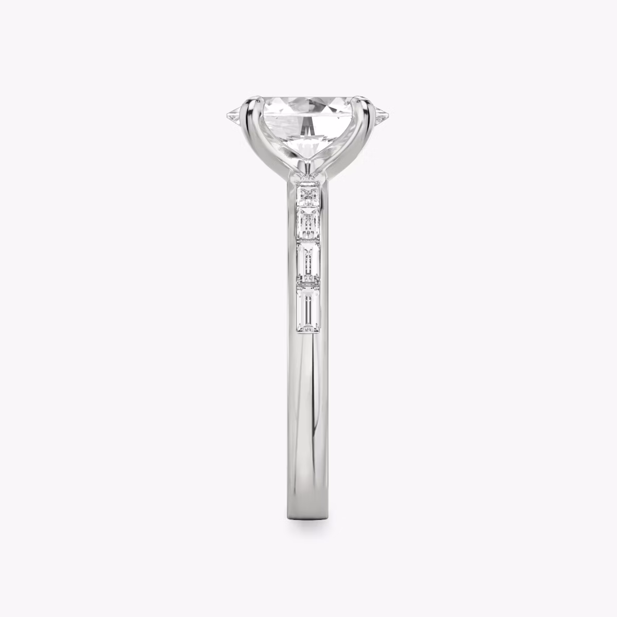 The Devotion | Oval | Platinum | bandAccent: Pavé | bandStoneShape: Baguette | bandStoneStyle: original | diamondOrientation: vertical | caratWeight: other