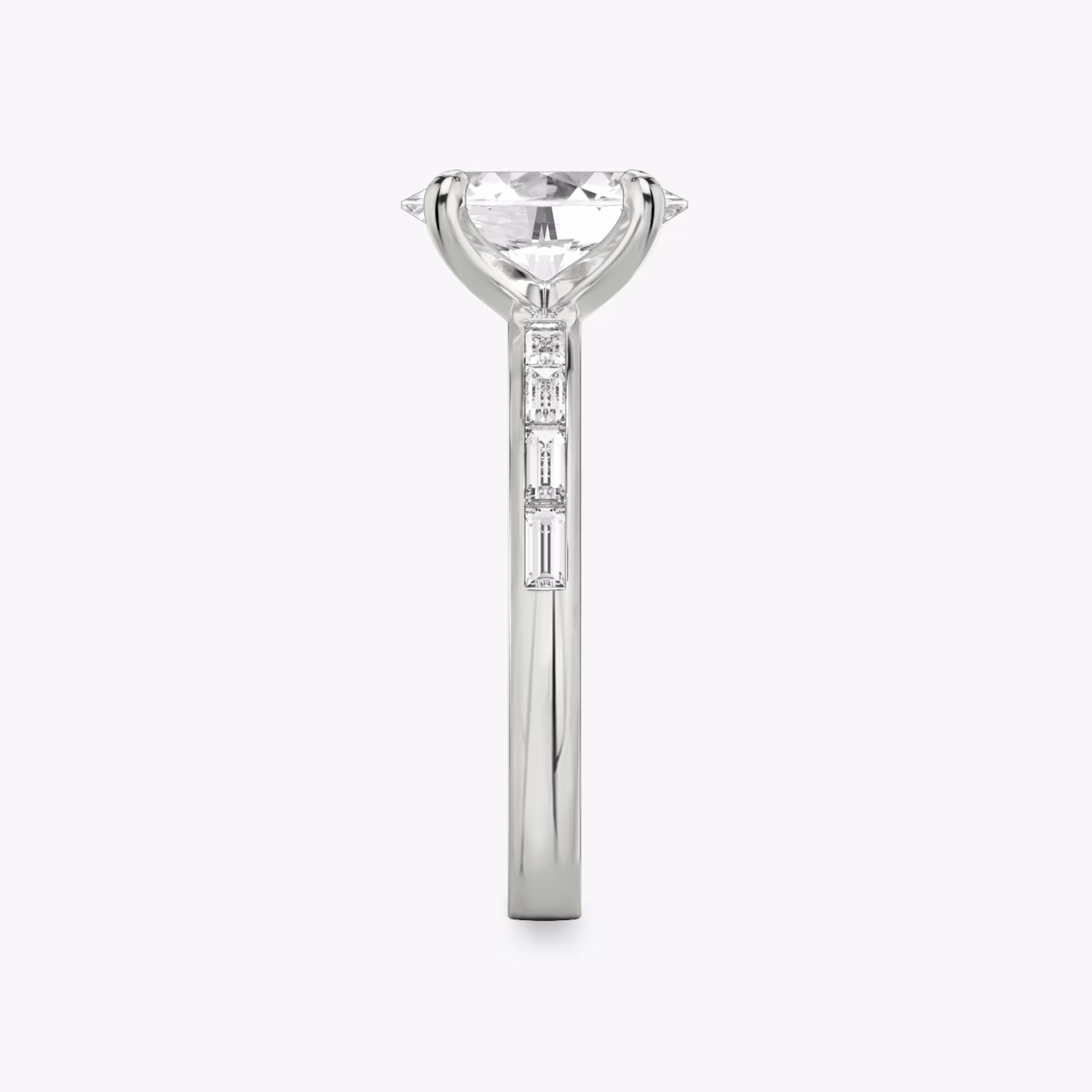 The Devotion | Oval | 18k | White Gold | bandAccent: Pavé | bandStoneShape: Baguette | bandStoneStyle: original | diamondOrientation: vertical | caratWeight: other