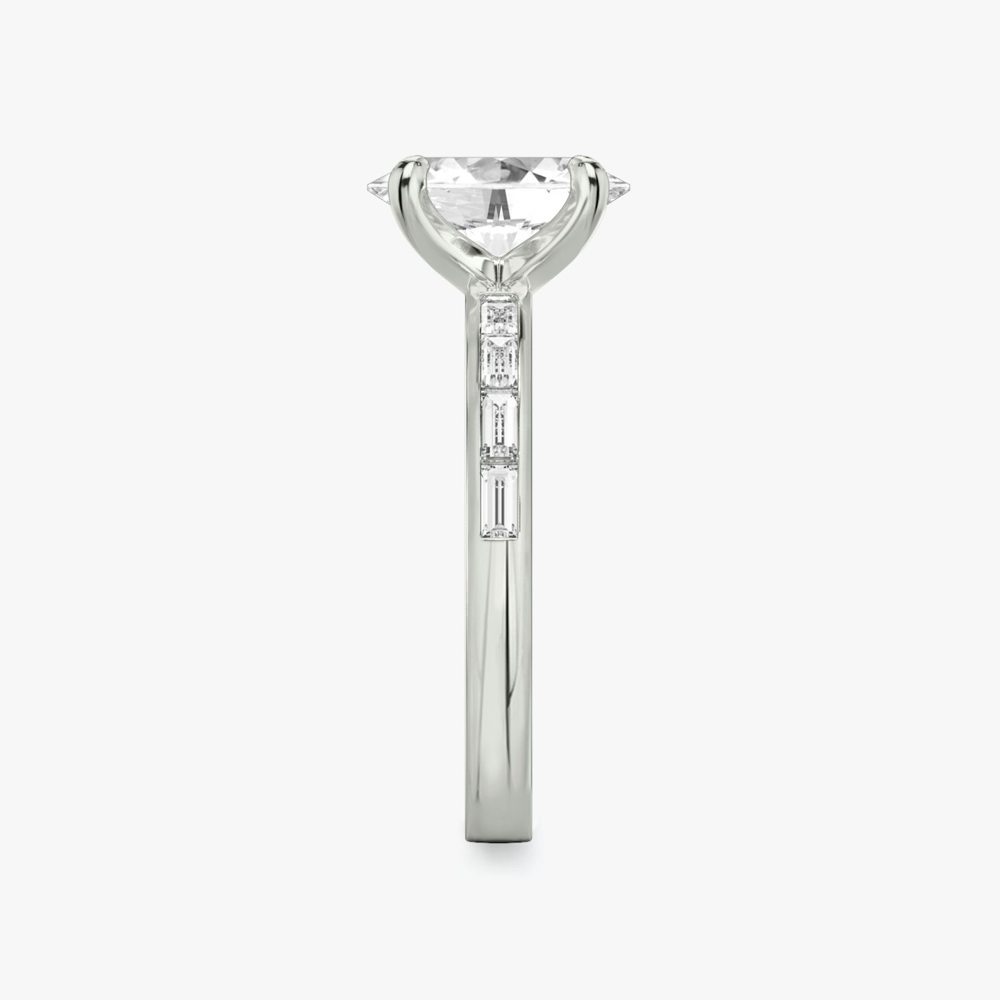 The Devotion | Oval | Platinum | bandAccent: Pavé | bandStoneShape: Baguette | bandStoneStyle: original | diamondOrientation: vertical | caratWeight: other