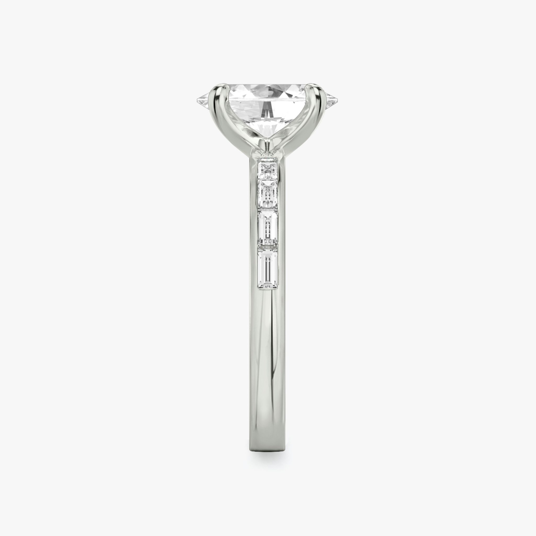 The Devotion | Oval | 18k | White Gold | bandAccent: Pavé | bandStoneShape: Baguette | bandStoneStyle: original | diamondOrientation: vertical | caratWeight: other