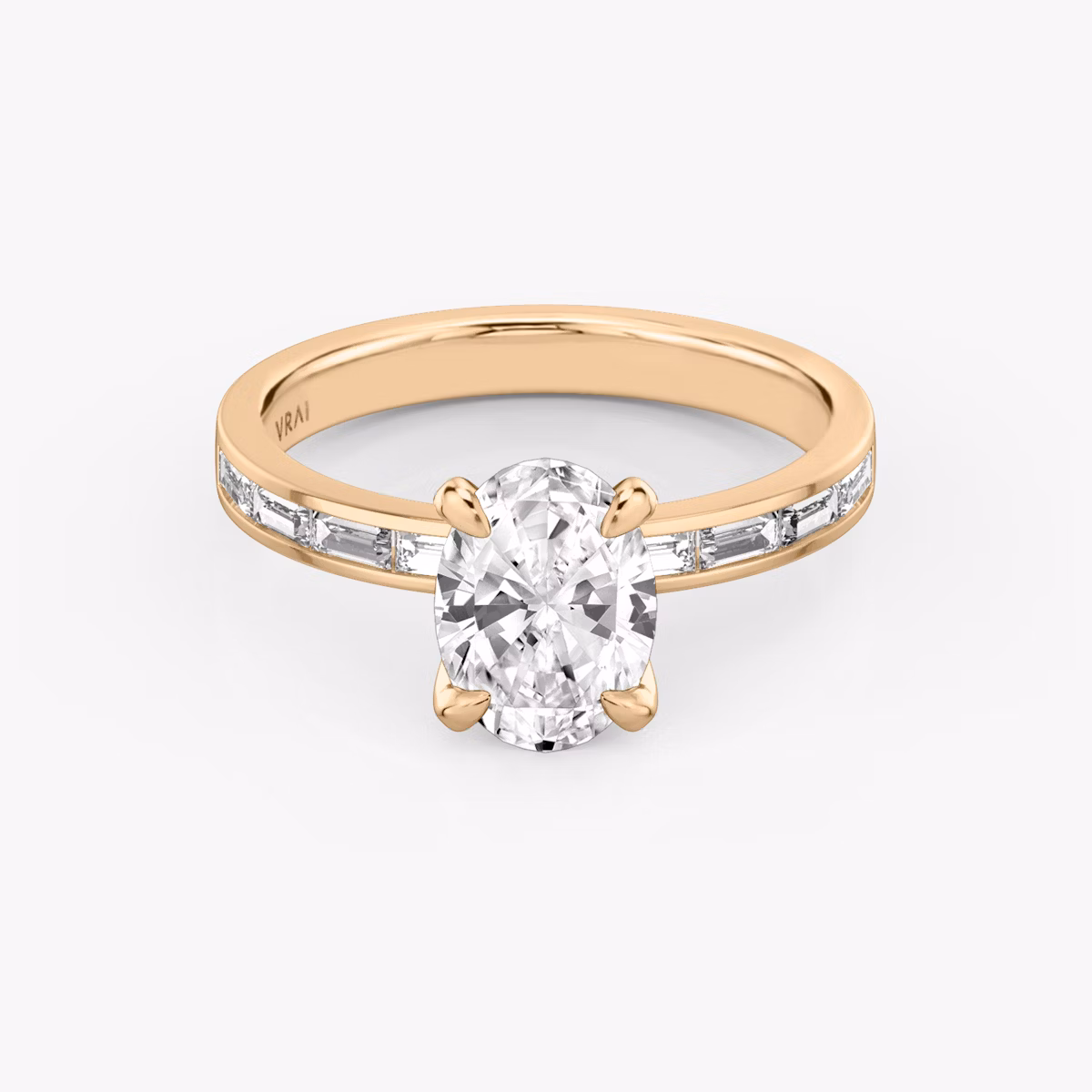 The Devotion | Oval | 14k | Rose Gold | bandAccent: Pavé | bandStoneShape: Baguette | bandStoneStyle: original | diamondOrientation: vertical | caratWeight: other