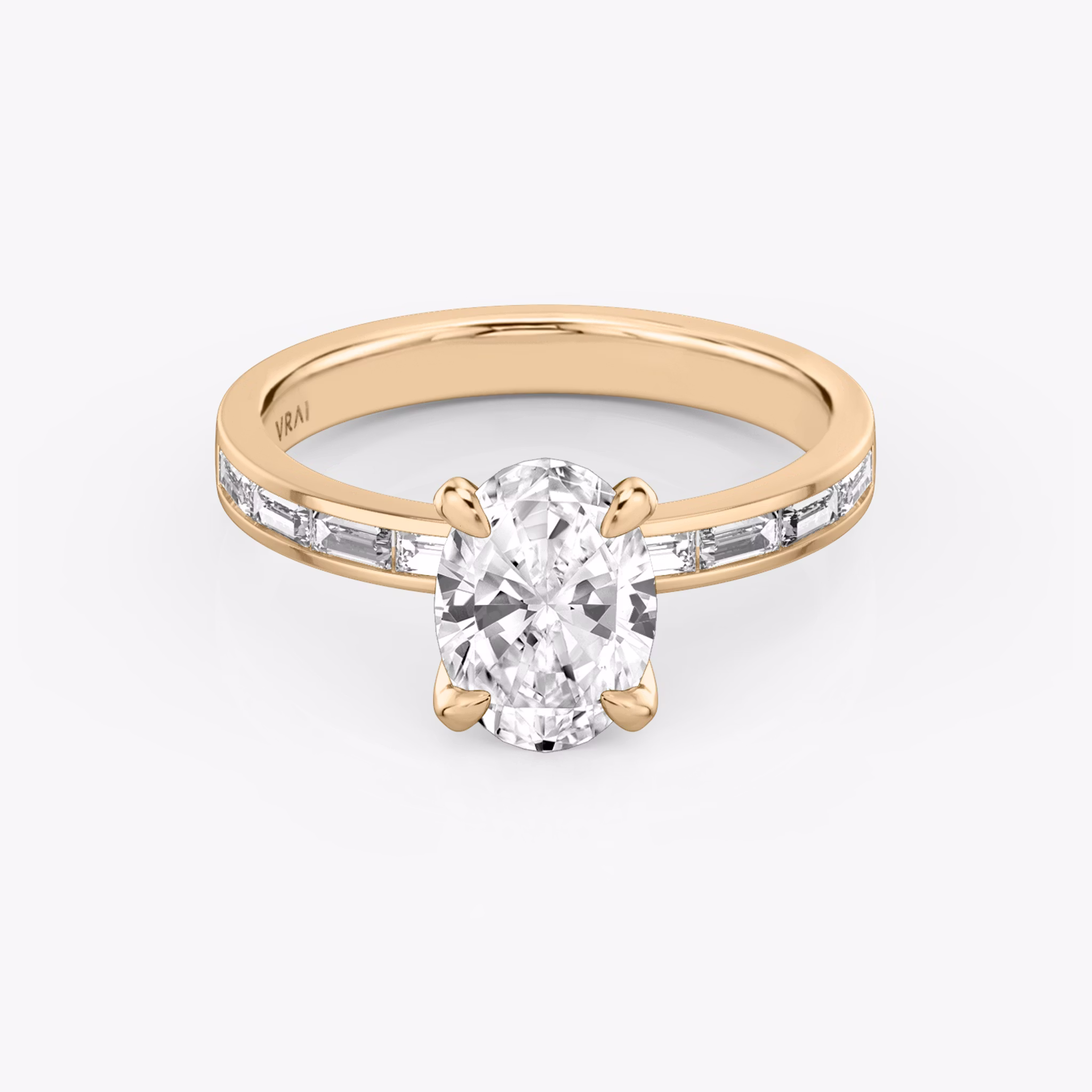 The Devotion | Oval | 14k | Rose Gold | bandAccent: Pavé | bandStoneShape: Baguette | bandStoneStyle: original | diamondOrientation: vertical | caratWeight: other