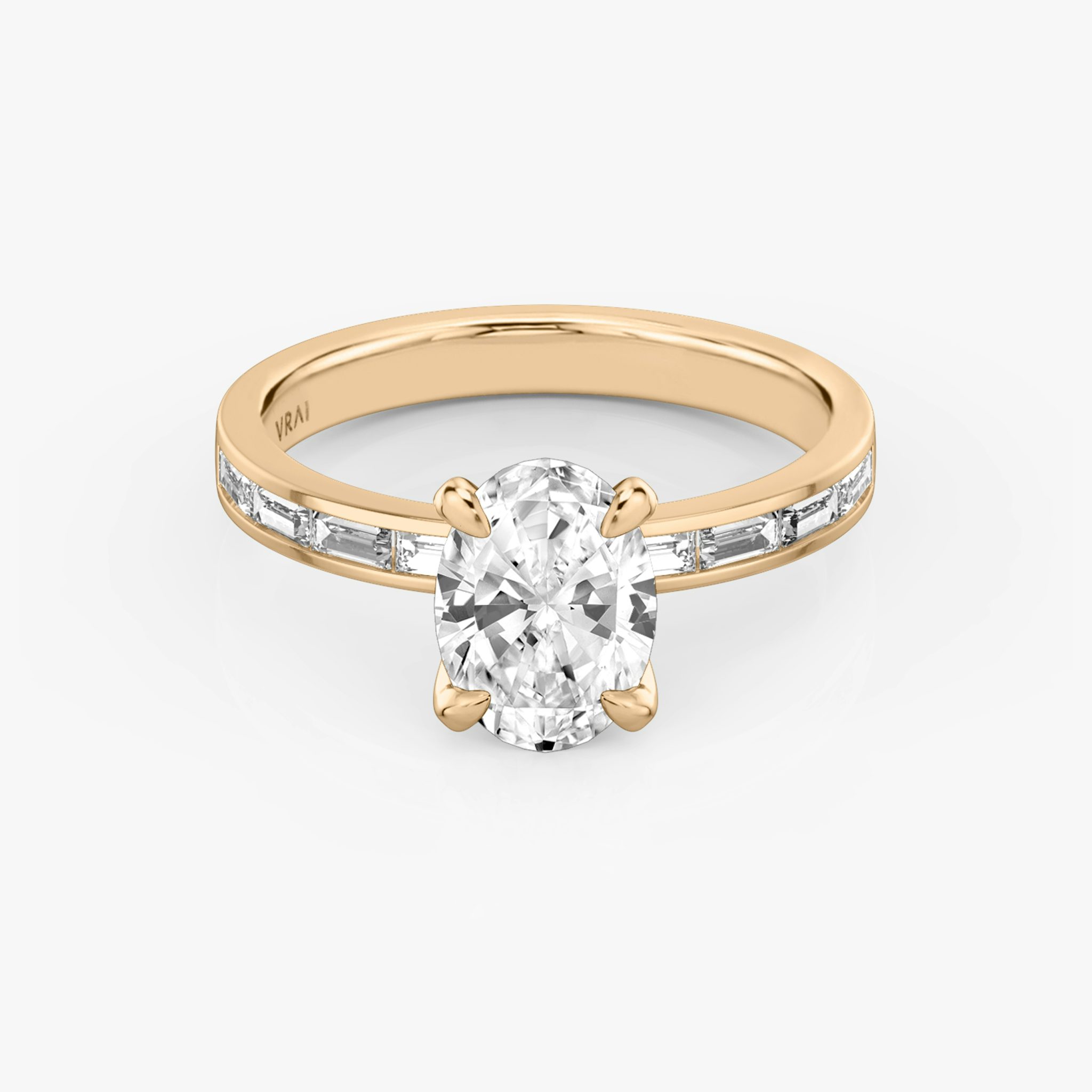 The Devotion | Oval | 14k | Rose Gold | bandAccent: Pavé | bandStoneShape: Baguette | bandStoneStyle: original | diamondOrientation: vertical | caratWeight: other