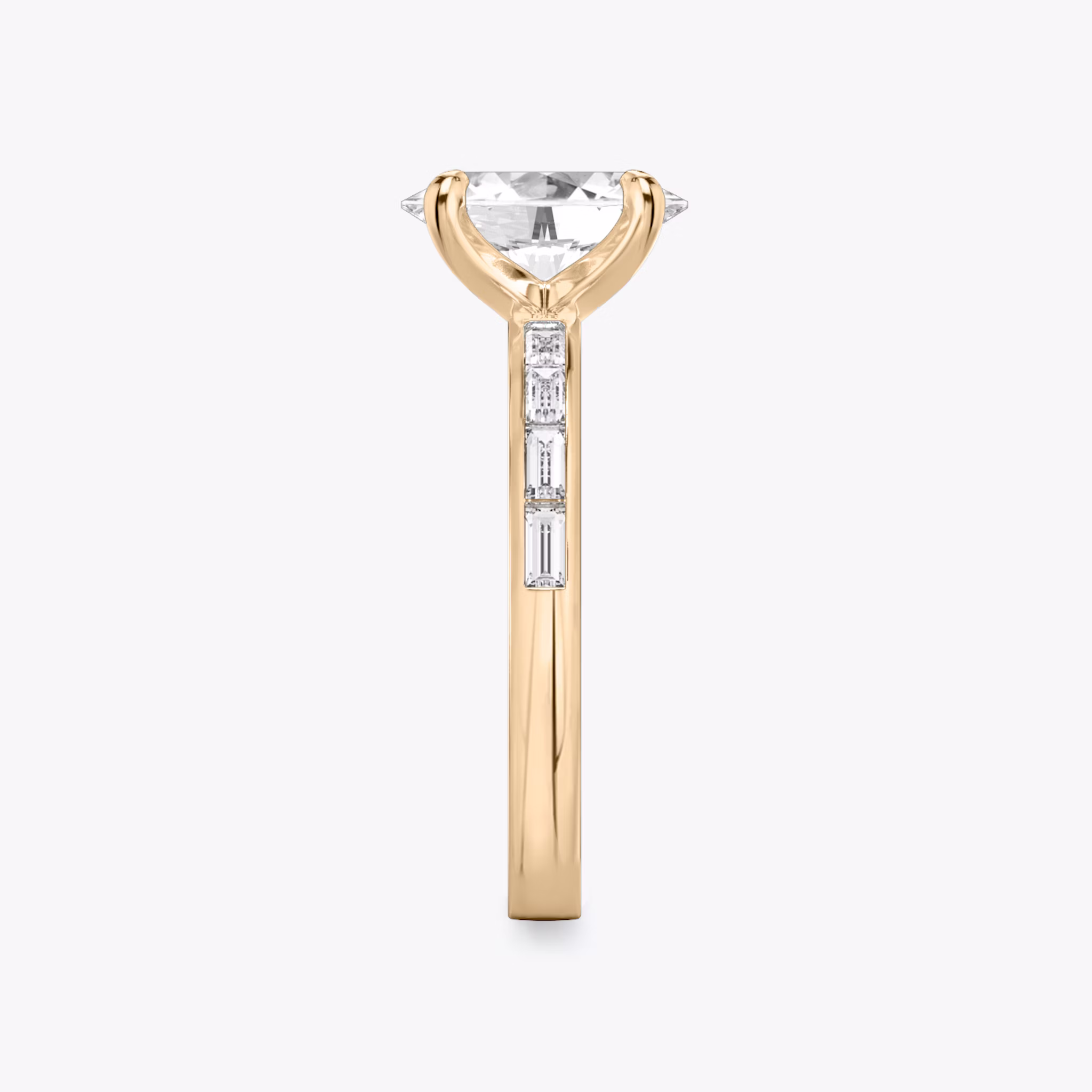 The Devotion | Oval | 14k | Rose Gold | bandAccent: Pavé | bandStoneShape: Baguette | bandStoneStyle: original | diamondOrientation: vertical | caratWeight: other