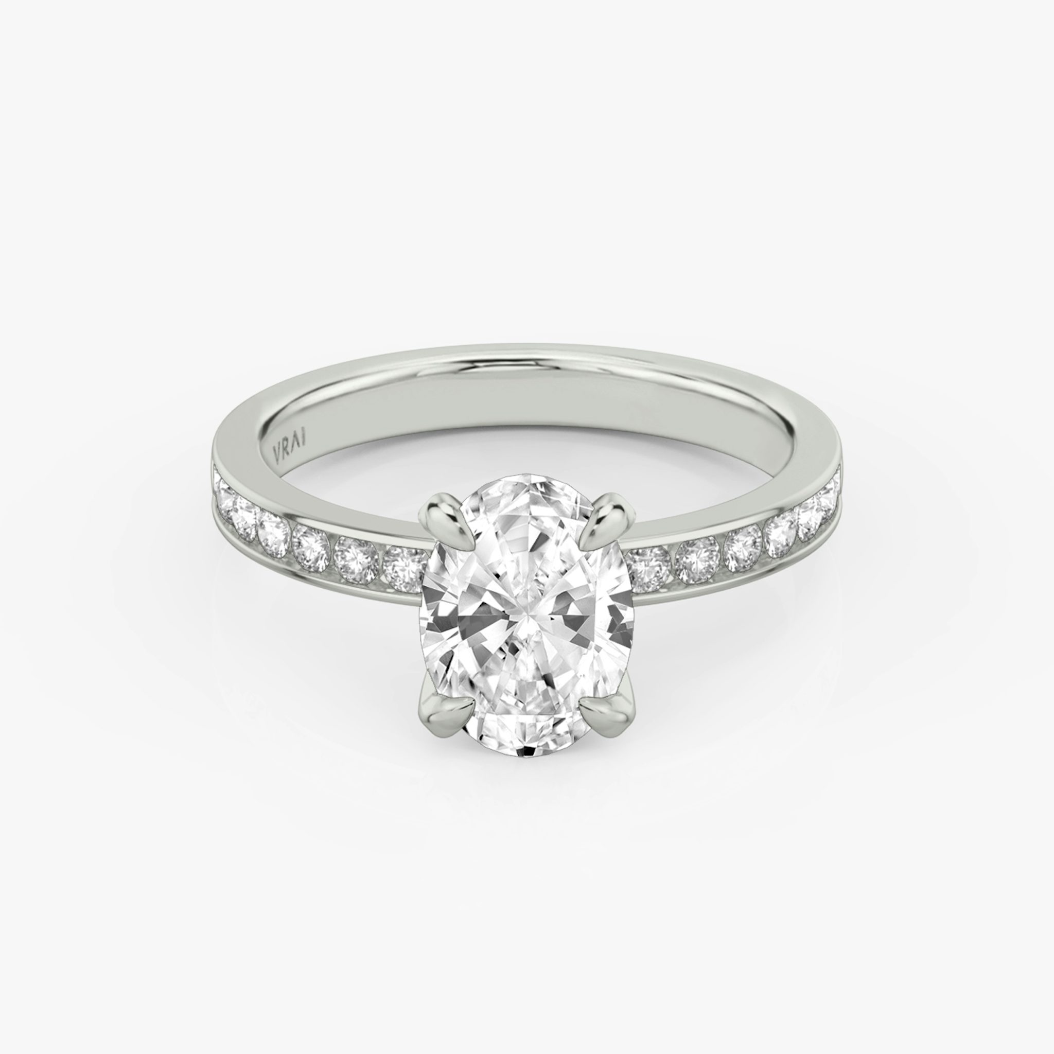 The Devotion | Oval | 18k | White Gold | bandAccent: Pavé | bandStoneShape: Round Brilliant | bandStoneStyle: large | diamondOrientation: vertical | caratWeight: other