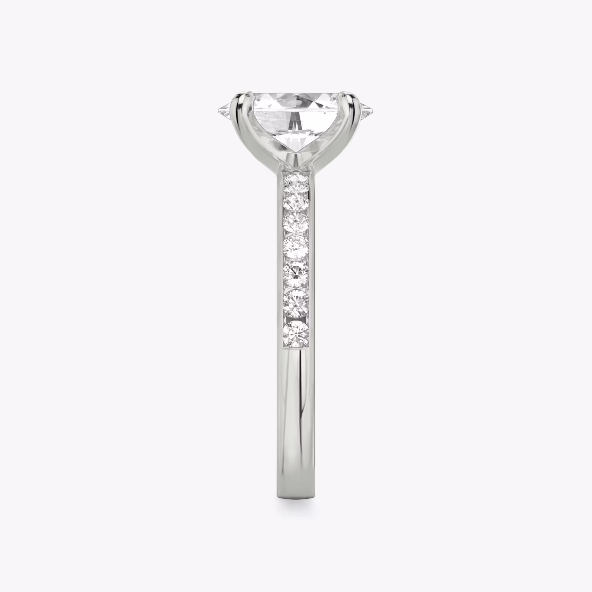 The Devotion | Oval | 18k | White Gold | bandAccent: Pavé | bandStoneShape: Round Brilliant | bandStoneStyle: large | diamondOrientation: vertical | caratWeight: other