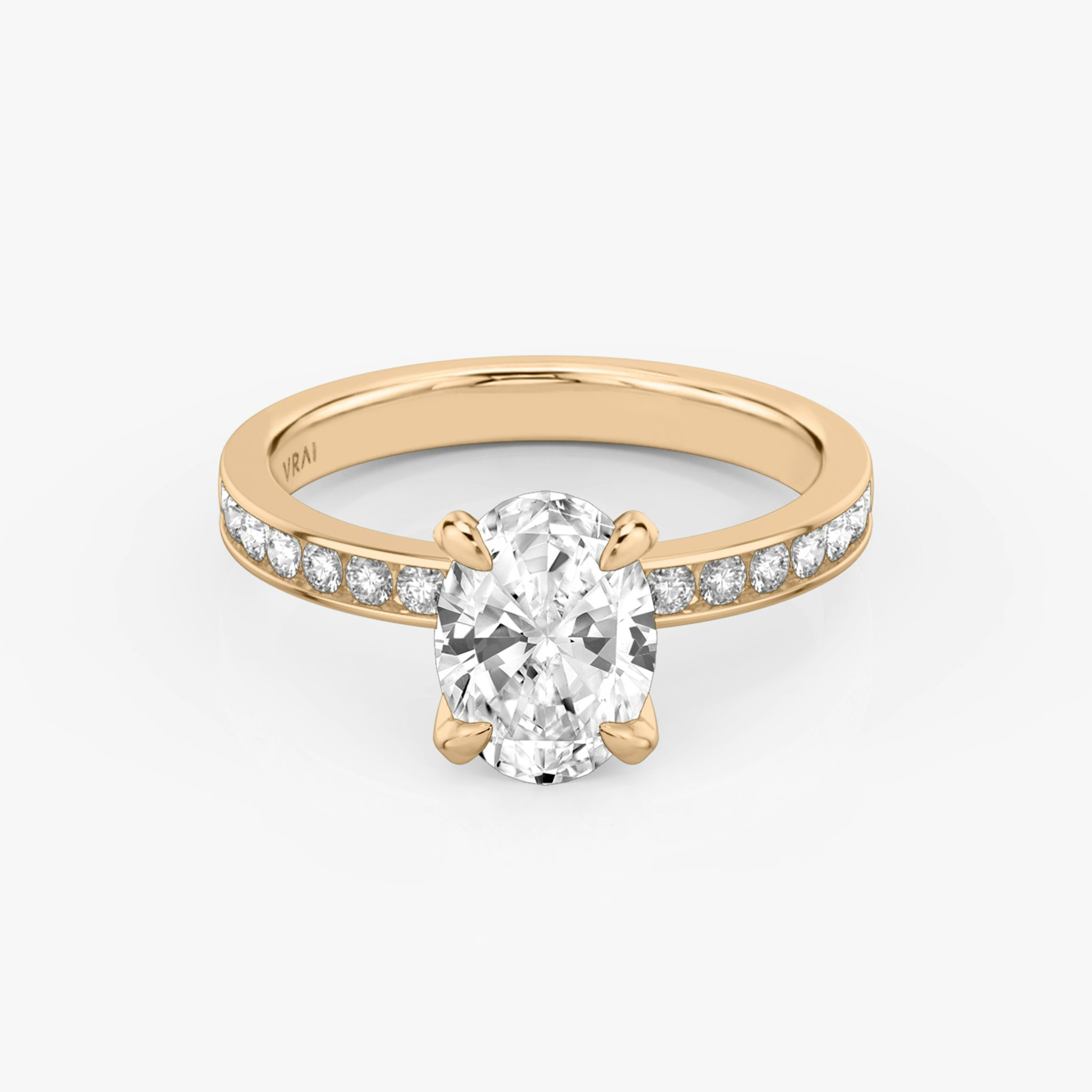 The Devotion | Oval | 14k | Rose Gold | bandAccent: Pavé | bandStoneShape: Round Brilliant | bandStoneStyle: large | diamondOrientation: vertical | caratWeight: other