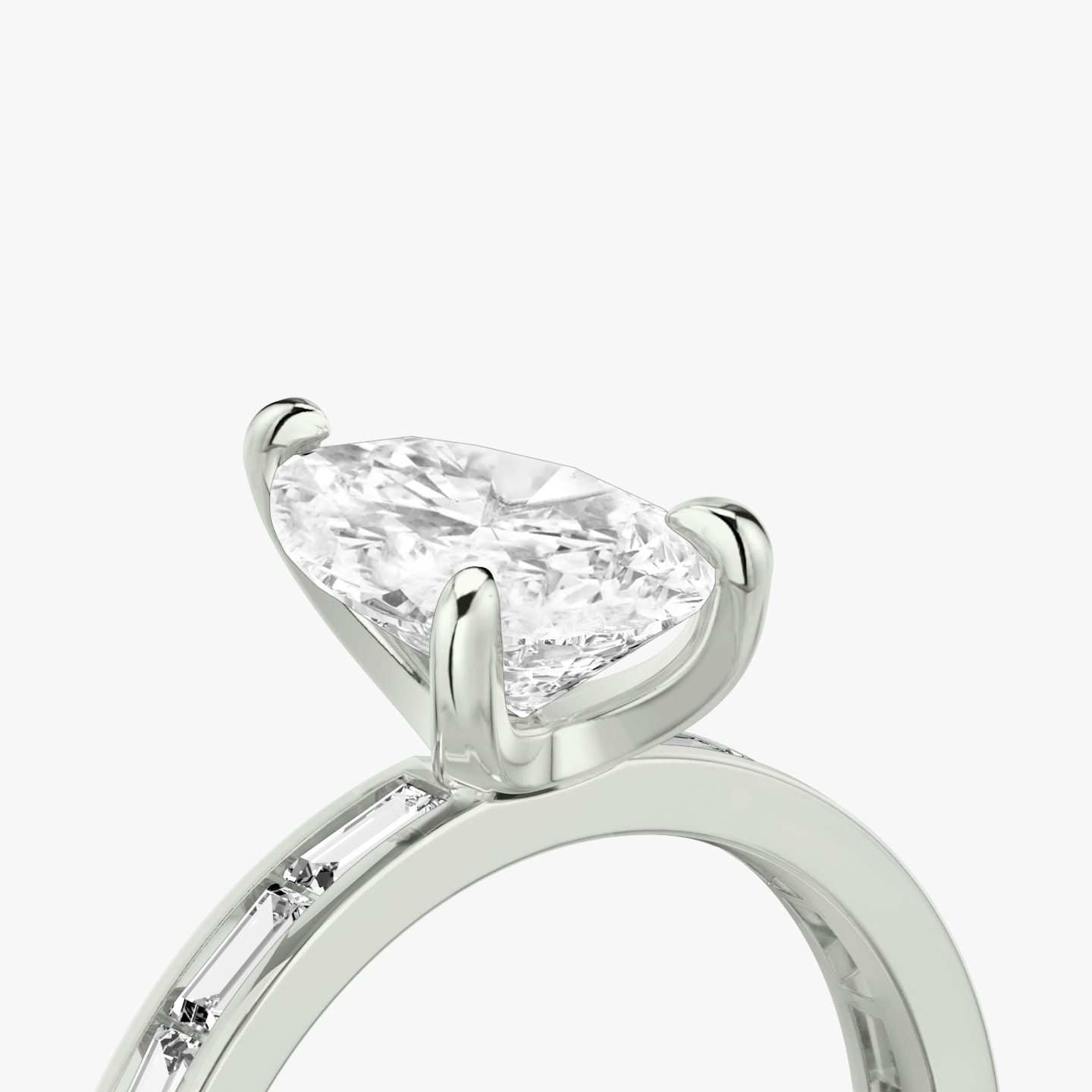 The Devotion | Pear | Platinum | bandAccent: Pavé | bandStoneShape: Baguette | bandStoneStyle: original | diamondOrientation: vertical | caratWeight: other