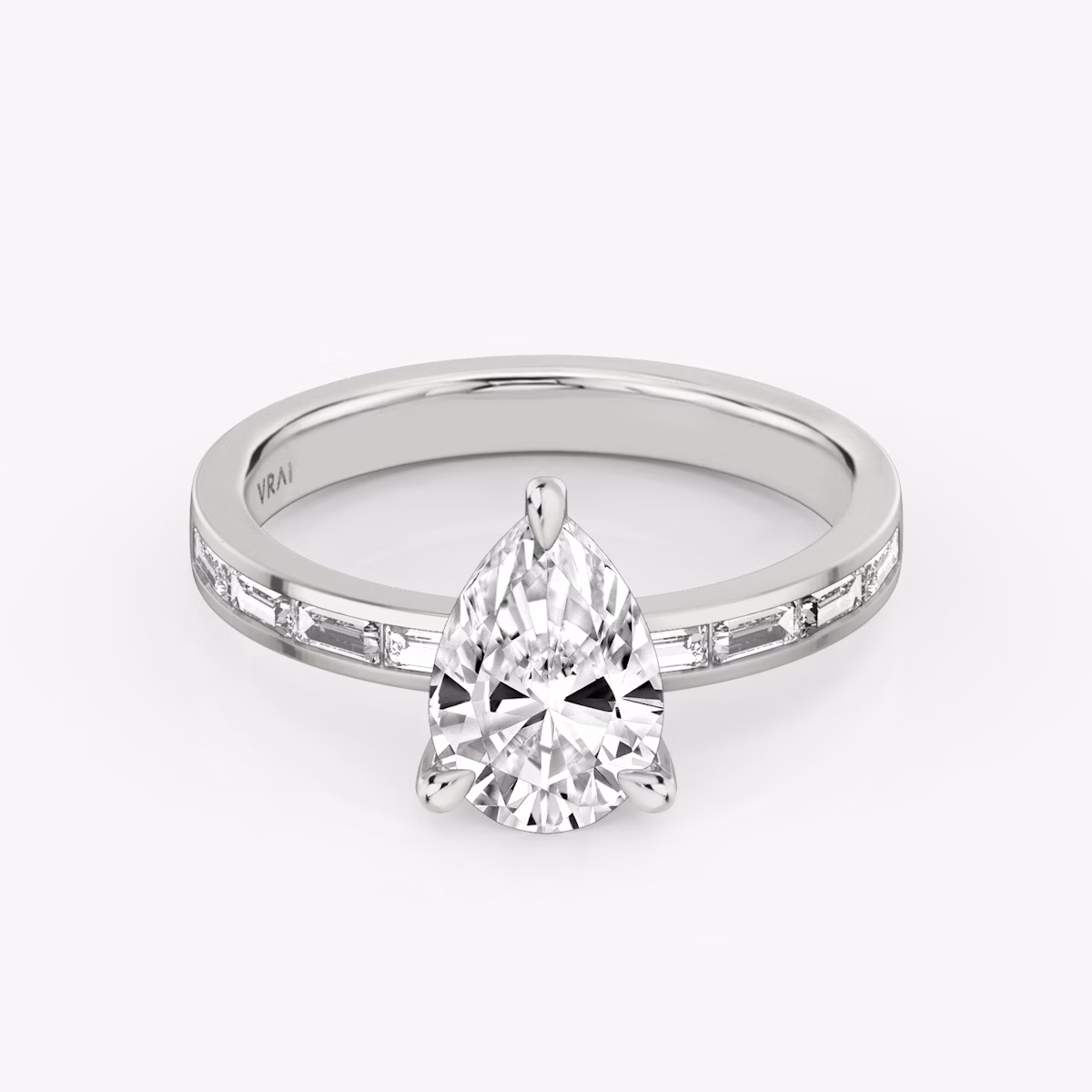 The Devotion | Pear | Platinum | bandAccent: Pavé | bandStoneShape: Baguette | bandStoneStyle: original | diamondOrientation: vertical | caratWeight: other