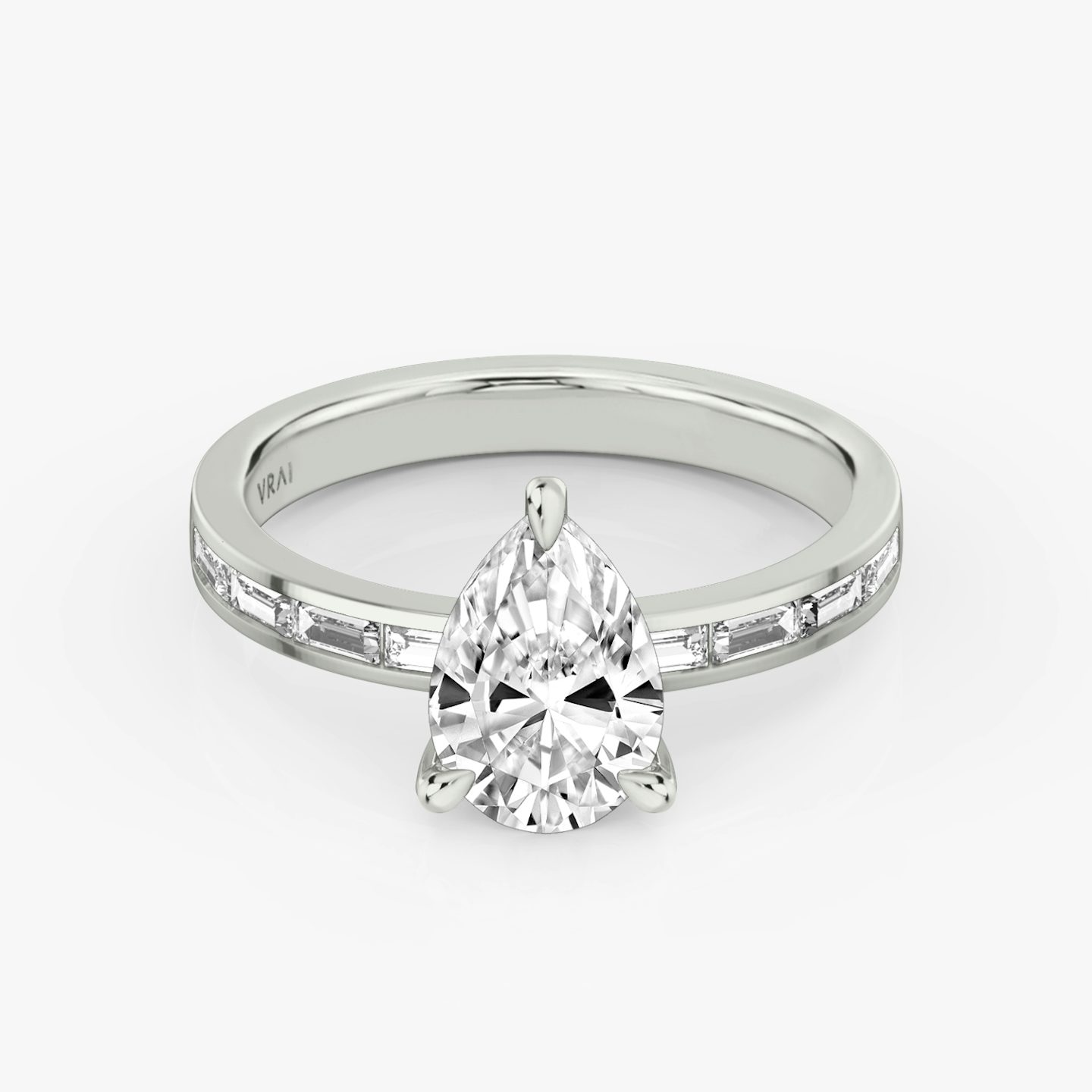 The Devotion | Pear | Platinum | bandAccent: Pavé | bandStoneShape: Baguette | bandStoneStyle: original | diamondOrientation: vertical | caratWeight: other
