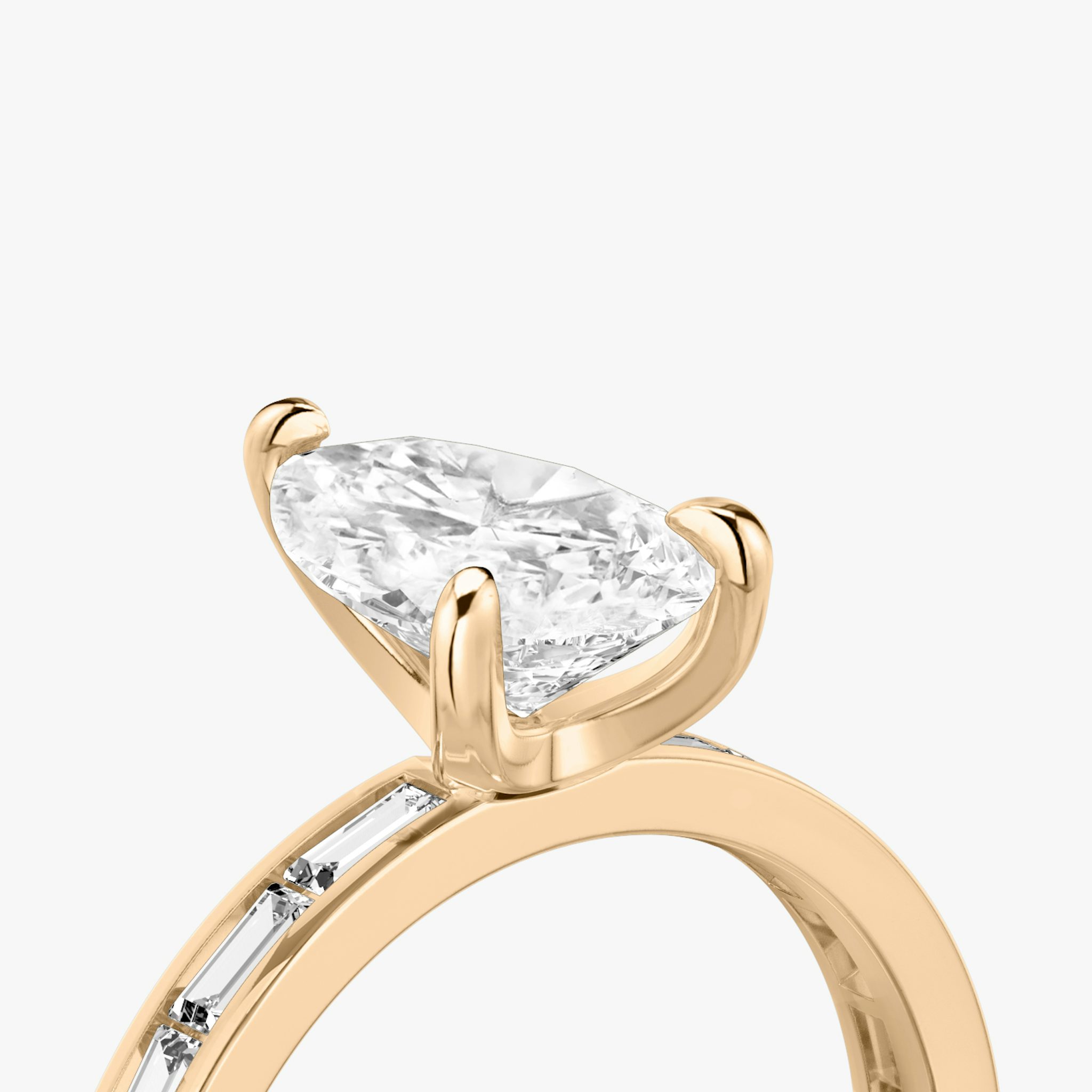 The Devotion | Pear | 14k | Rose Gold | bandAccent: Pavé | bandStoneShape: Baguette | bandStoneStyle: original | diamondOrientation: vertical | caratWeight: other