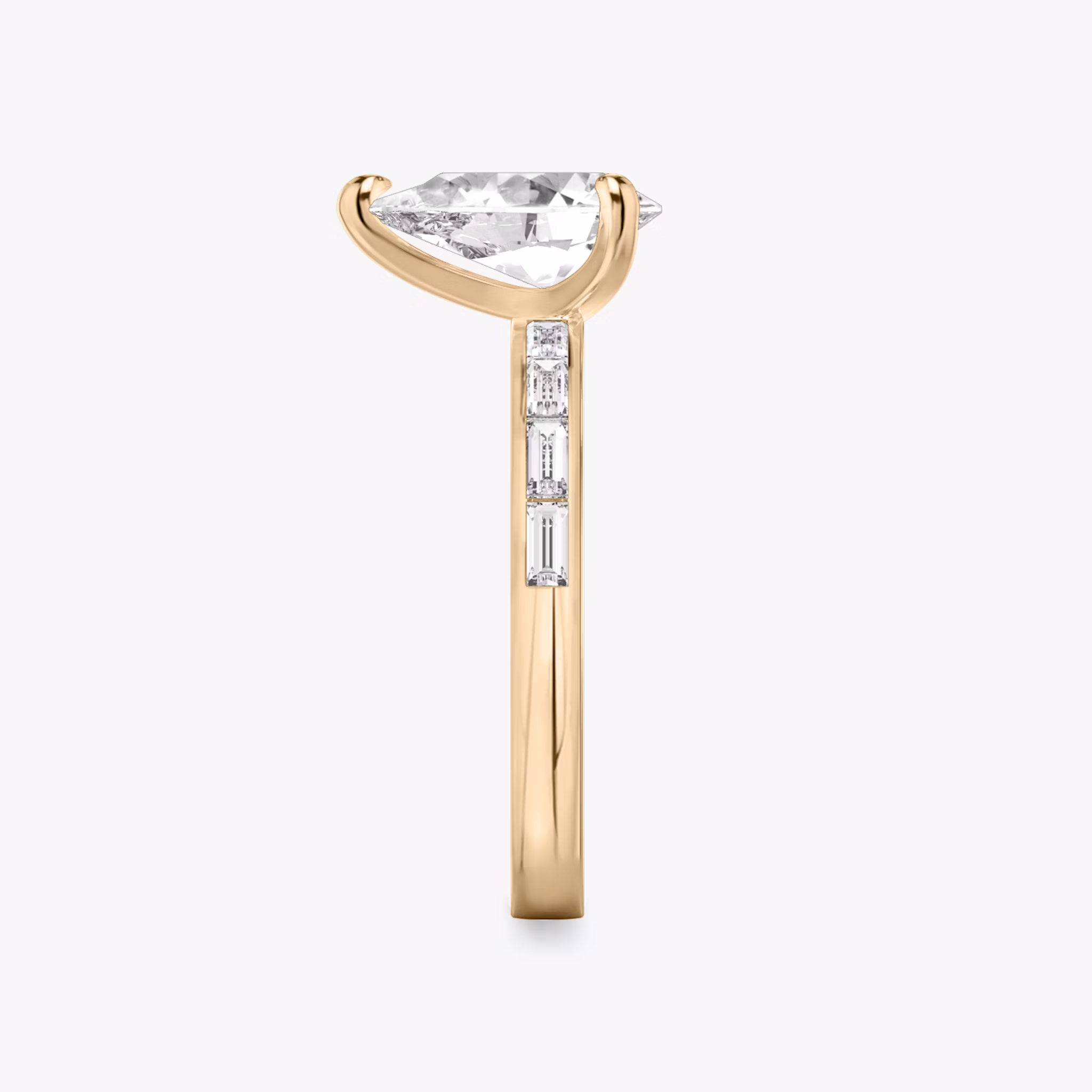 The Devotion | Pear | 14k | Rose Gold | bandAccent: Pavé | bandStoneShape: Baguette | bandStoneStyle: original | diamondOrientation: vertical | caratWeight: other