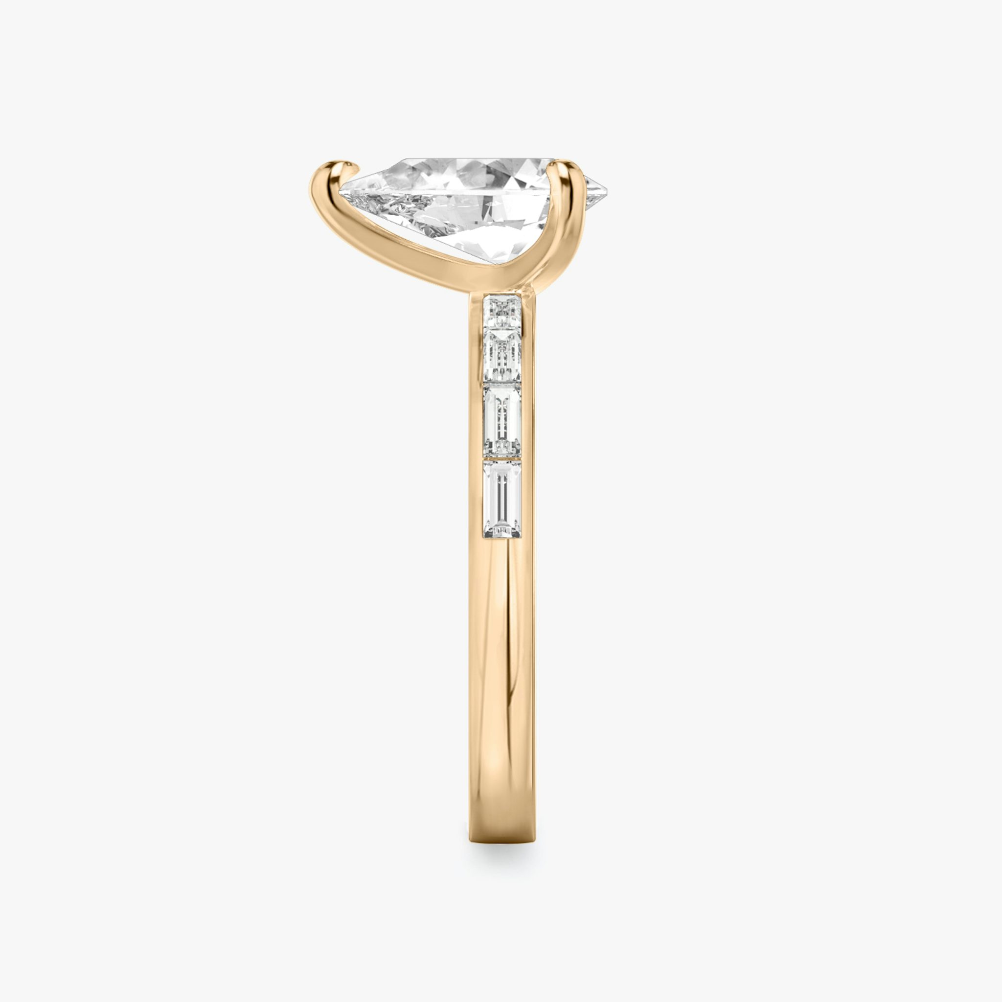 The Devotion | Pear | 14k | Rose Gold | bandAccent: Pavé | bandStoneShape: Baguette | bandStoneStyle: original | diamondOrientation: vertical | caratWeight: other