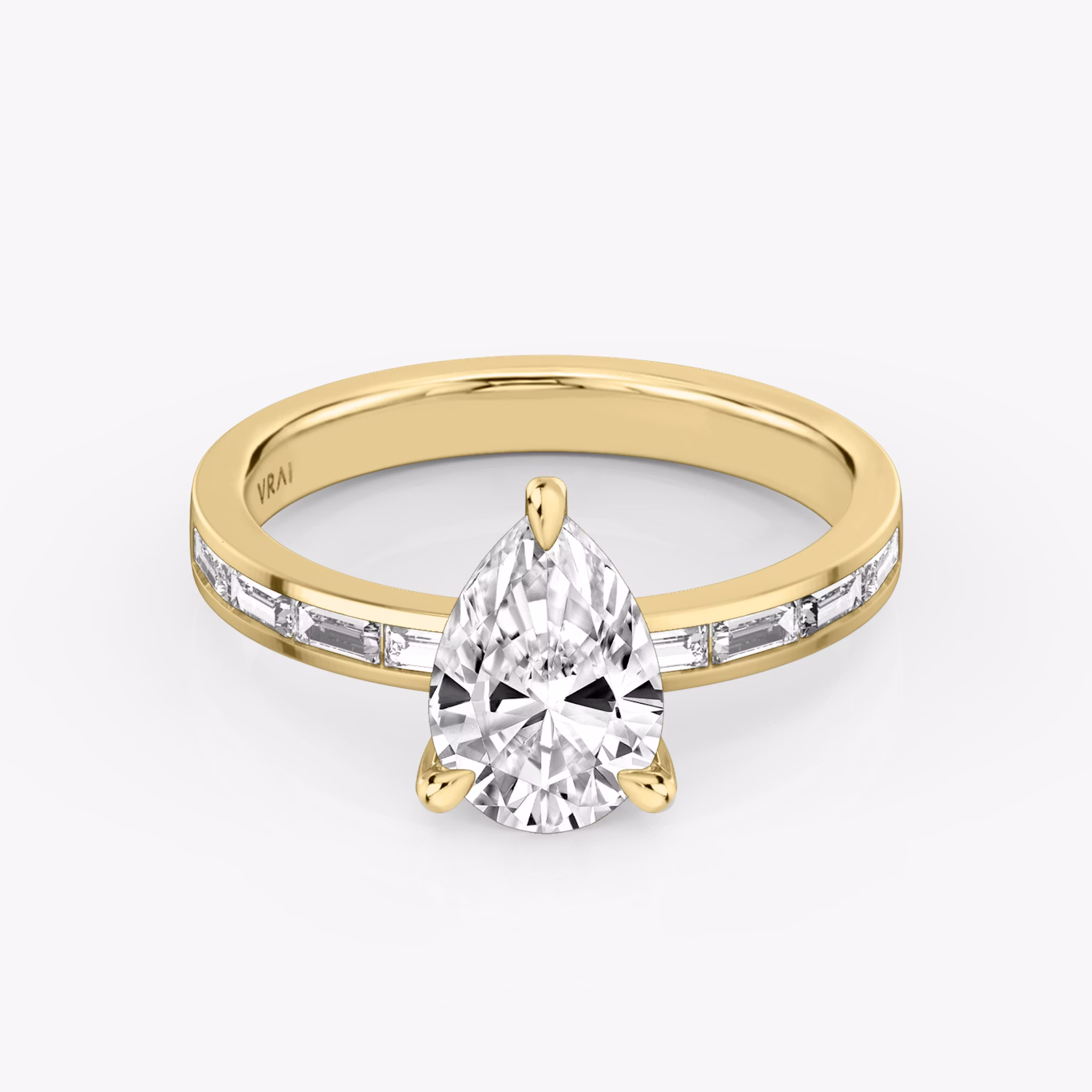 The Devotion | Pear | 18k | Yellow Gold | bandAccent: Pavé | bandStoneShape: Baguette | bandStoneStyle: original | diamondOrientation: vertical | caratWeight: other