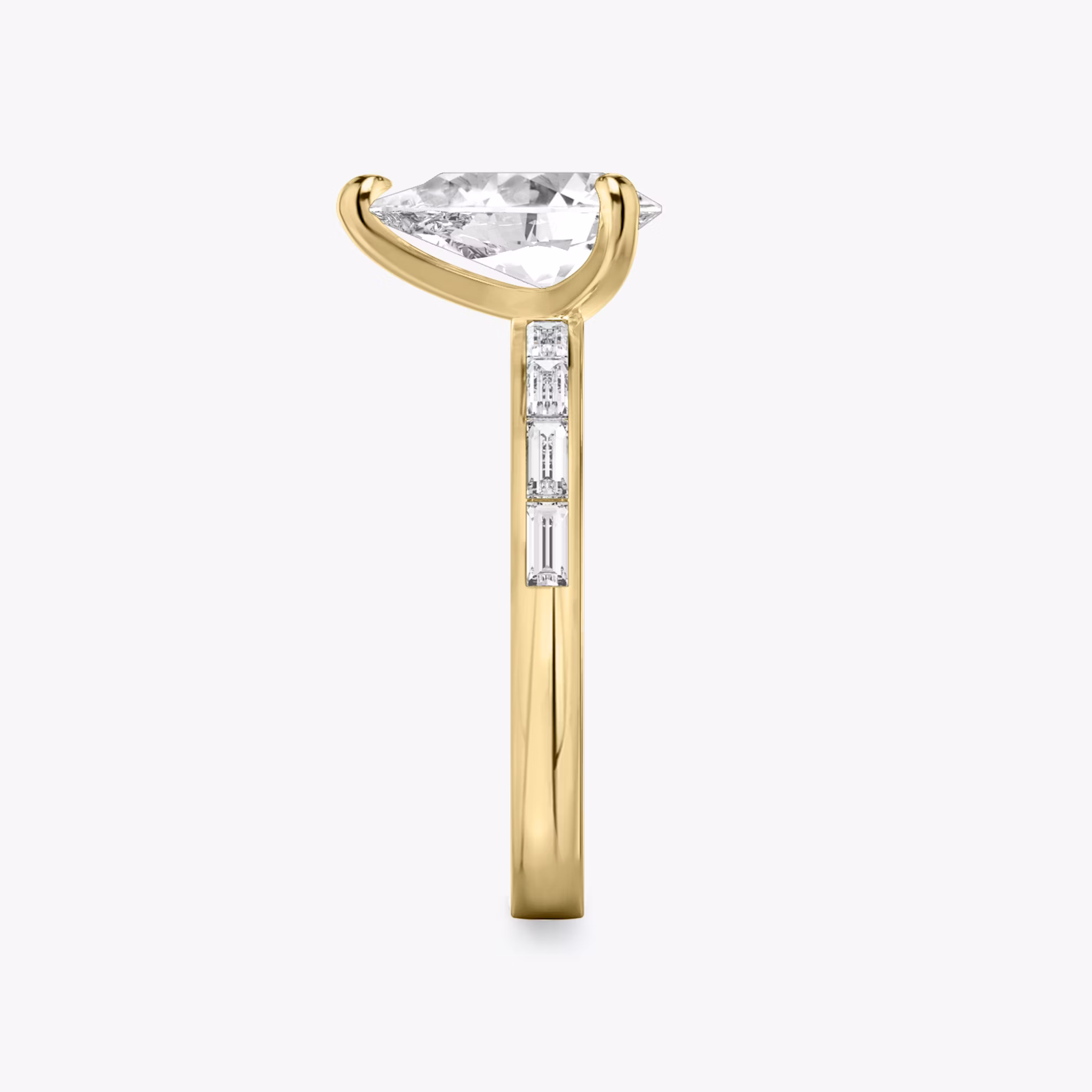 The Devotion | Pear | 18k | Yellow Gold | bandAccent: Pavé | bandStoneShape: Baguette | bandStoneStyle: original | diamondOrientation: vertical | caratWeight: other