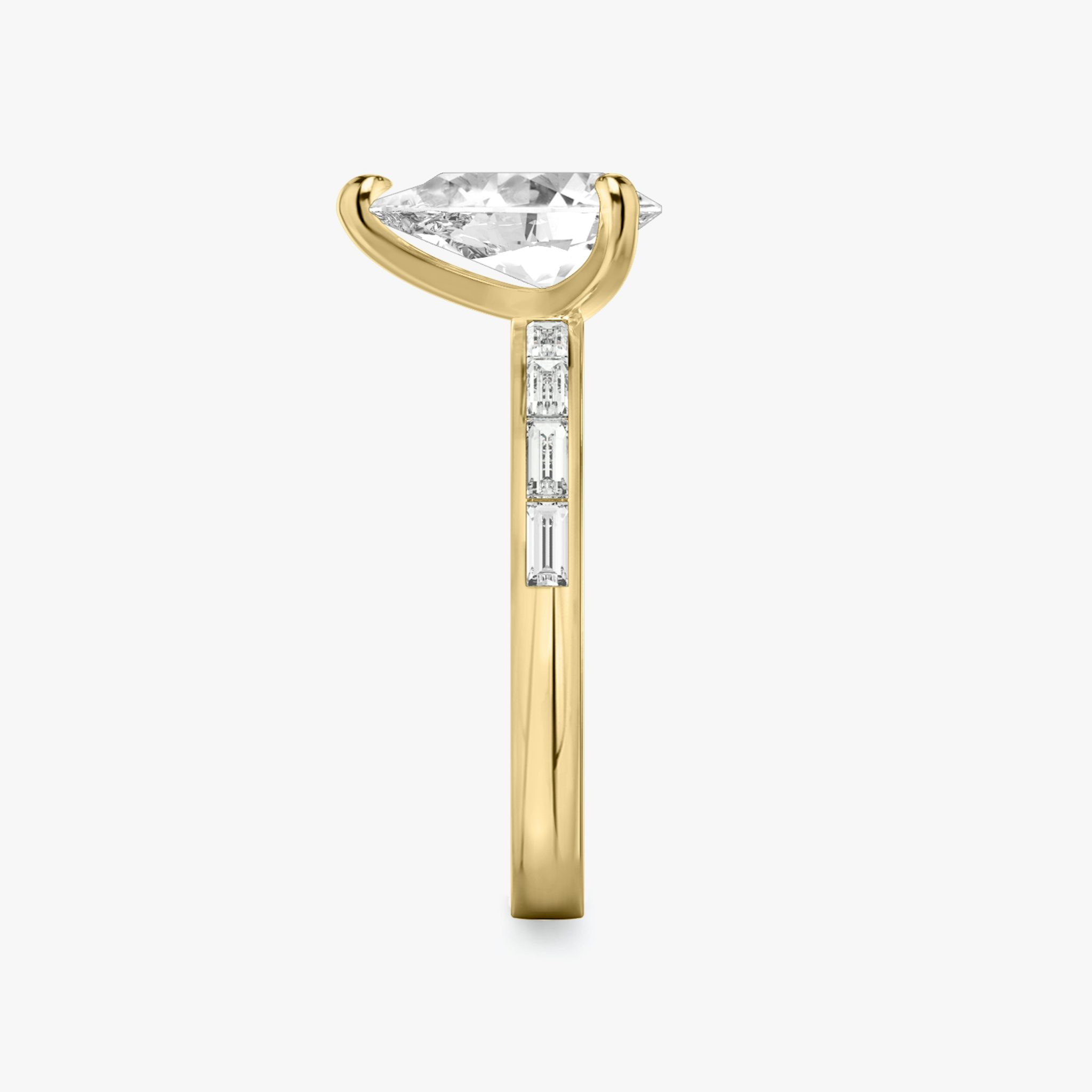 The Devotion | Pear | 18k | Yellow Gold | bandAccent: Pavé | bandStoneShape: Baguette | bandStoneStyle: original | diamondOrientation: vertical | caratWeight: other