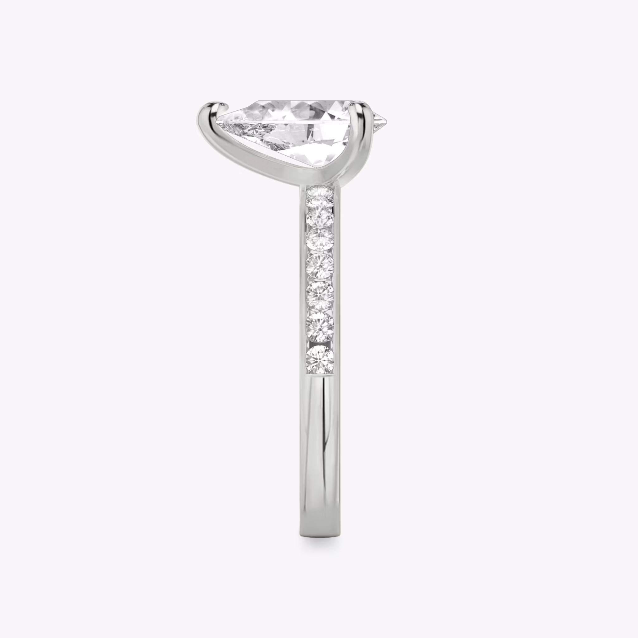 The Devotion | Pear | 18k | White Gold | bandAccent: Pavé | bandStoneShape: Round Brilliant | bandStoneStyle: large | diamondOrientation: vertical | caratWeight: other