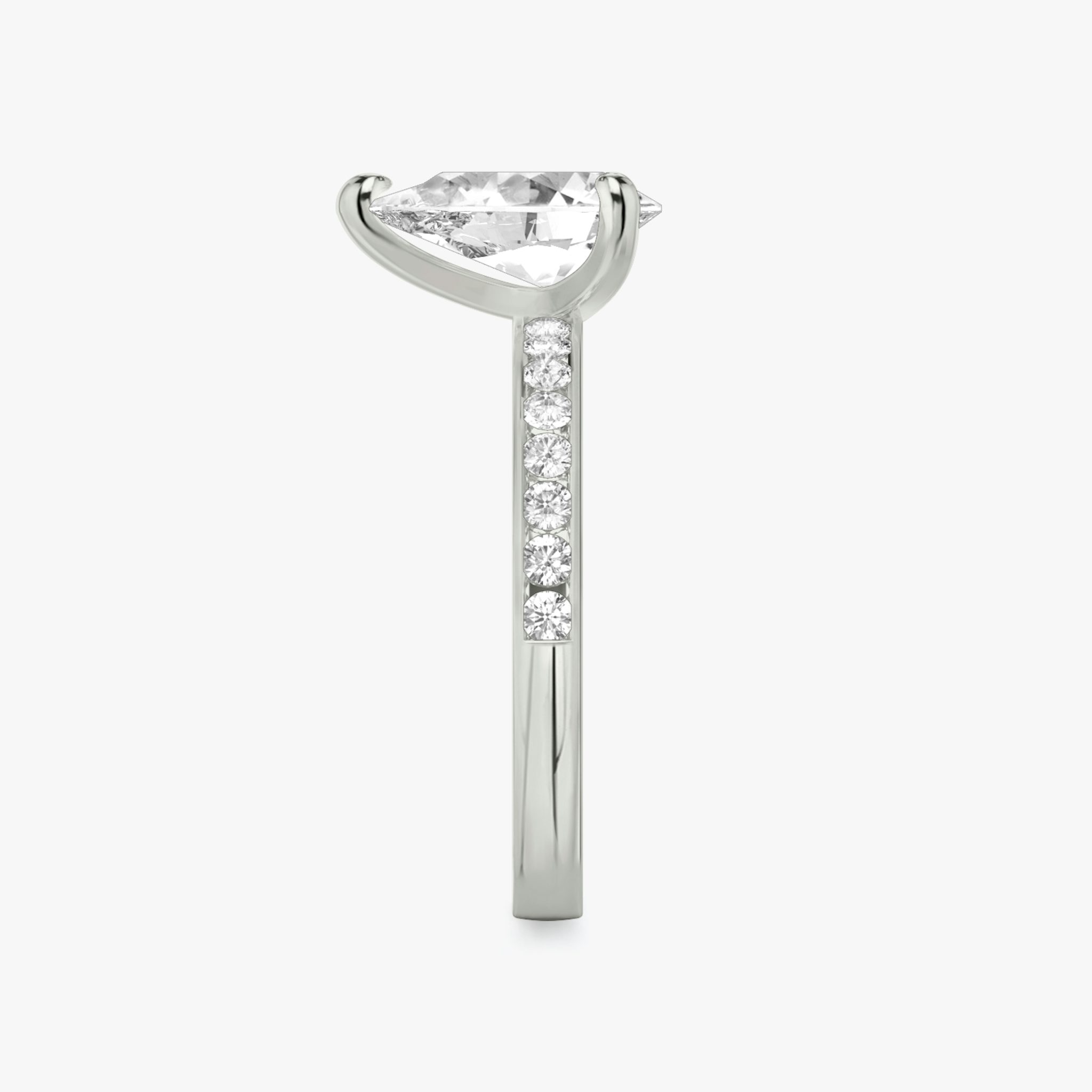 The Devotion | Pear | 18k | White Gold | bandAccent: Pavé | bandStoneShape: Round Brilliant | bandStoneStyle: large | diamondOrientation: vertical | caratWeight: other