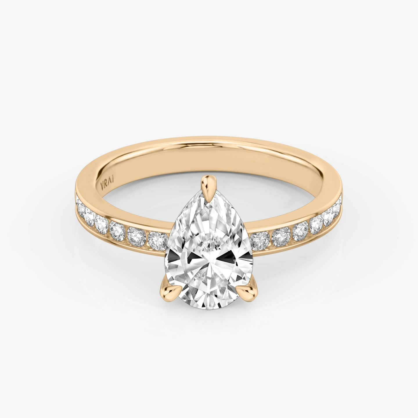 The Devotion | Pear | 14k | Rose Gold | bandAccent: Pavé | bandStoneShape: Round Brilliant | bandStoneStyle: large | diamondOrientation: vertical | caratWeight: other