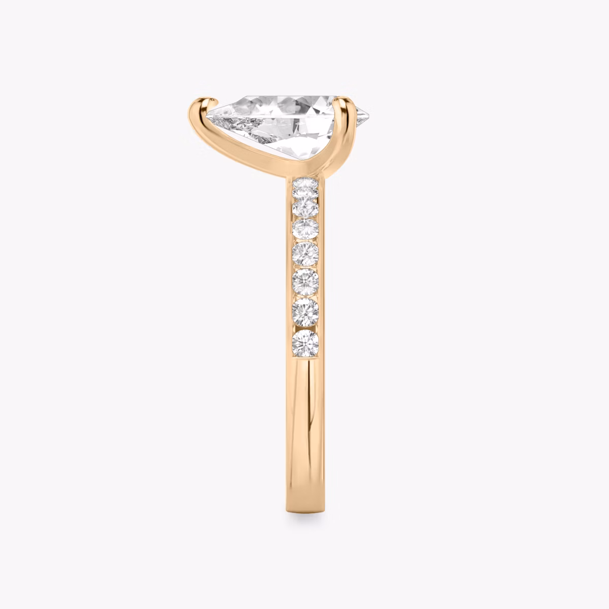 The Devotion | Pear | 14k | Rose Gold | bandAccent: Pavé | bandStoneShape: Round Brilliant | bandStoneStyle: large | diamondOrientation: vertical | caratWeight: other