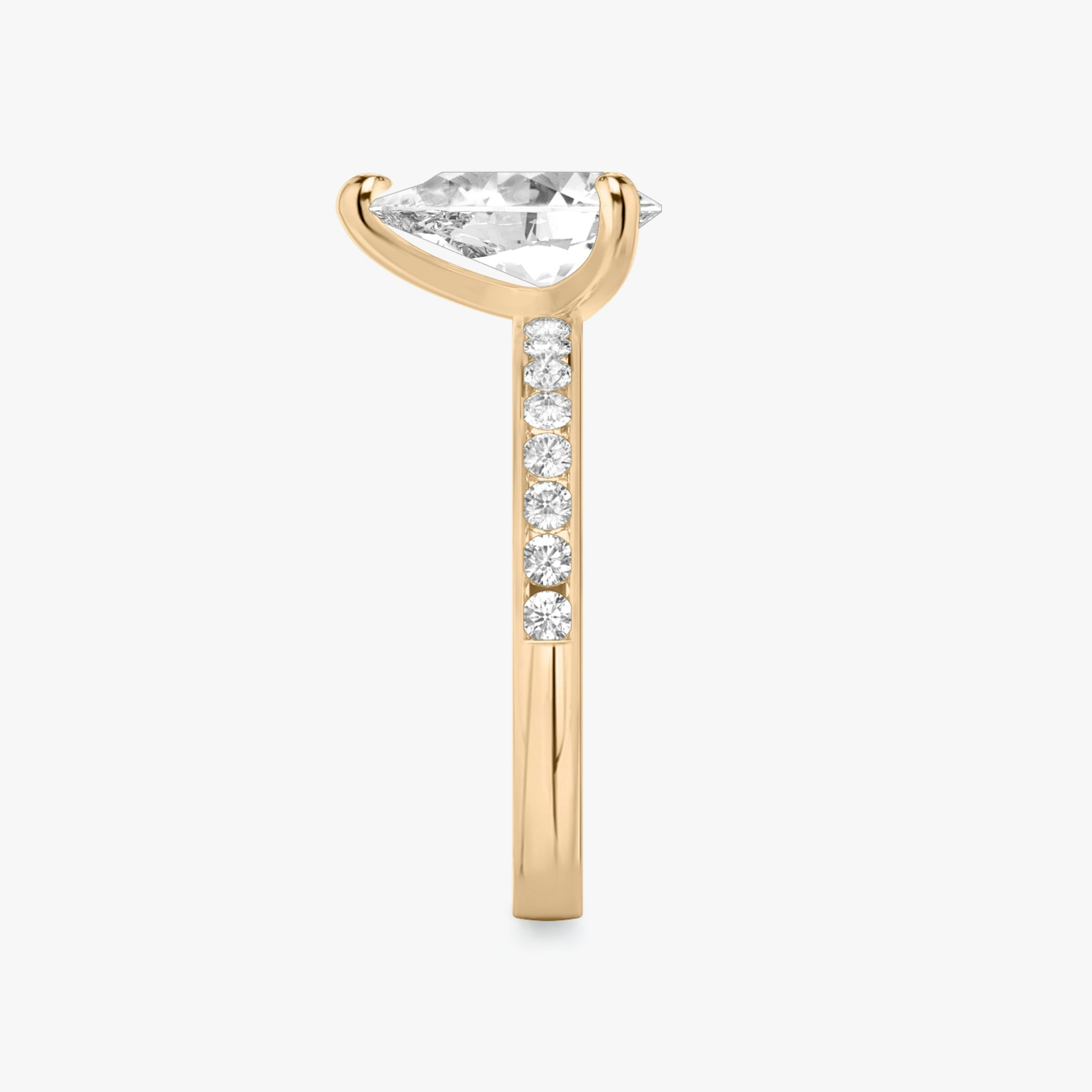 The Devotion | Pear | 14k | Rose Gold | bandAccent: Pavé | bandStoneShape: Round Brilliant | bandStoneStyle: large | diamondOrientation: vertical | caratWeight: other