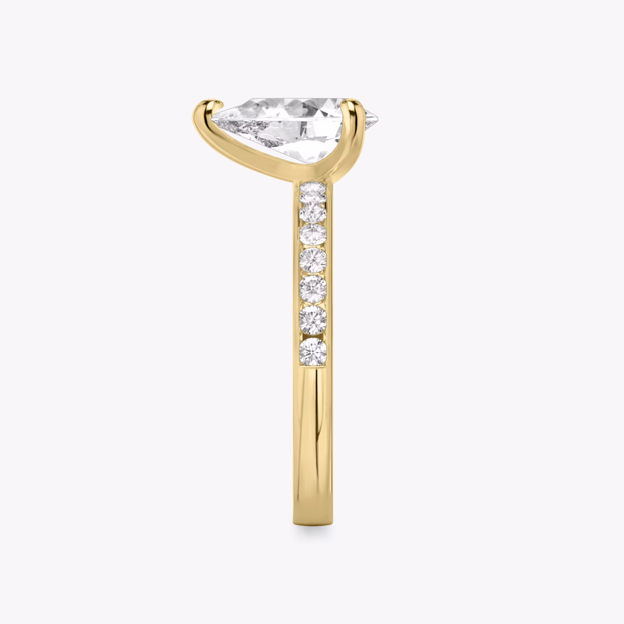 The Devotion | Pear | 18k | Yellow Gold | bandAccent: Pavé | bandStoneShape: Round Brilliant | bandStoneStyle: large | diamondOrientation: vertical | caratWeight: other