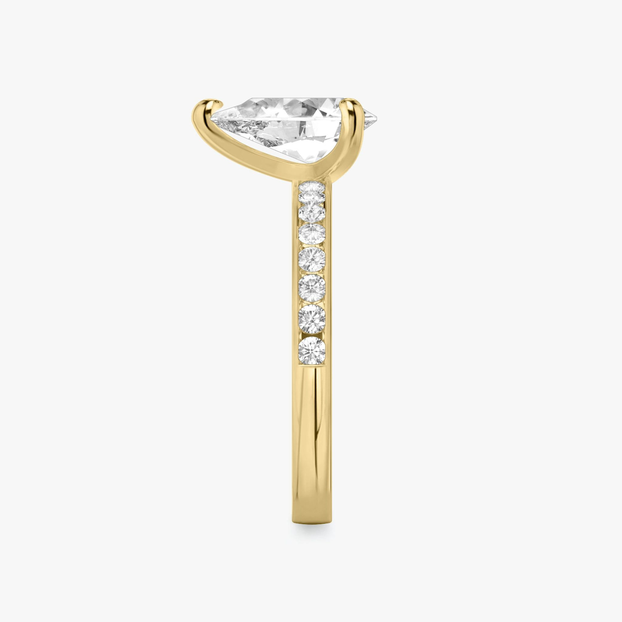 The Devotion | Pear | 18k | Yellow Gold | bandAccent: Pavé | bandStoneShape: Round Brilliant | bandStoneStyle: large | diamondOrientation: vertical | caratWeight: other