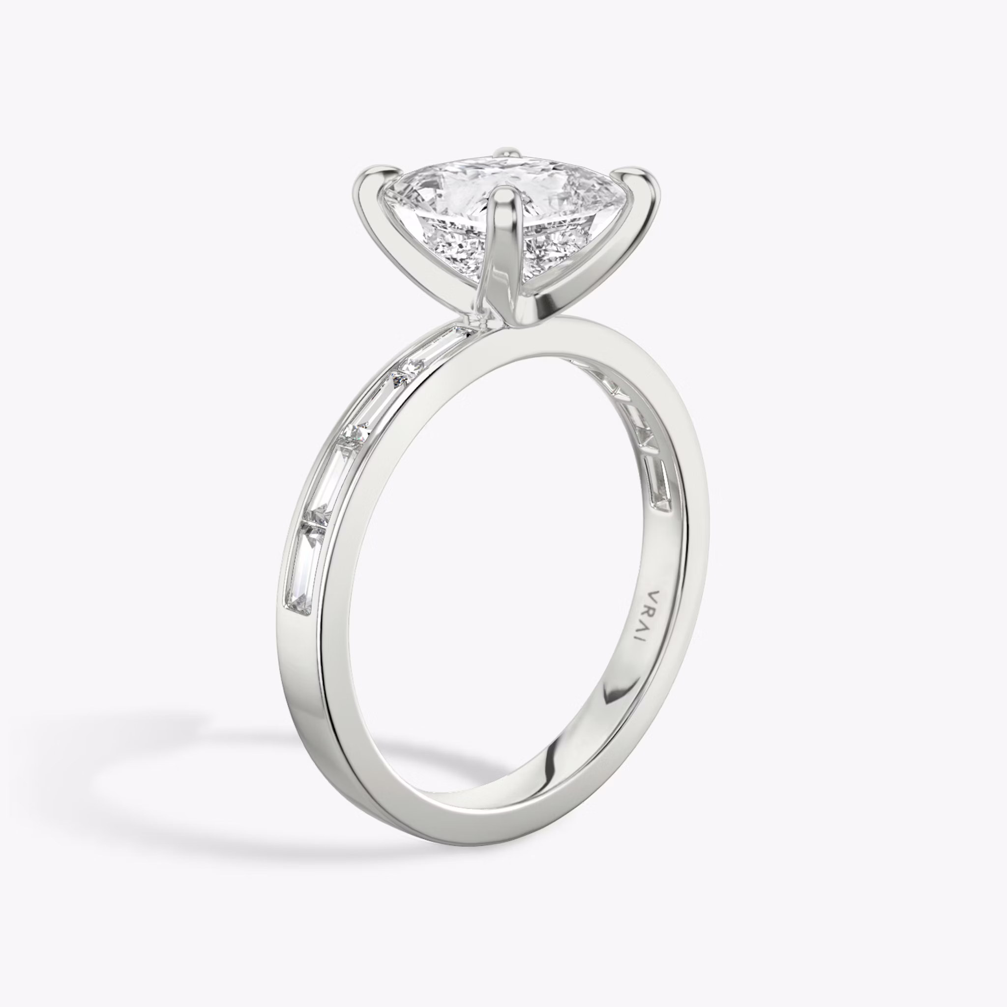 The Devotion | Princess | Platinum | bandAccent: Pavé | bandStoneShape: Baguette | bandStoneStyle: original | diamondOrientation: vertical | caratWeight: other