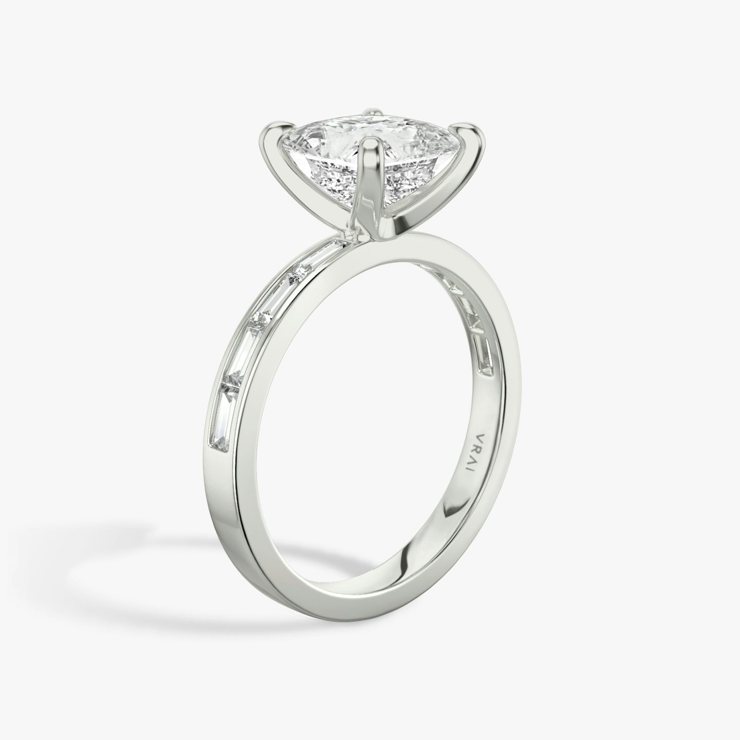The Devotion | Princess | Platinum | bandAccent: Pavé | bandStoneShape: Baguette | bandStoneStyle: original | diamondOrientation: vertical | caratWeight: other